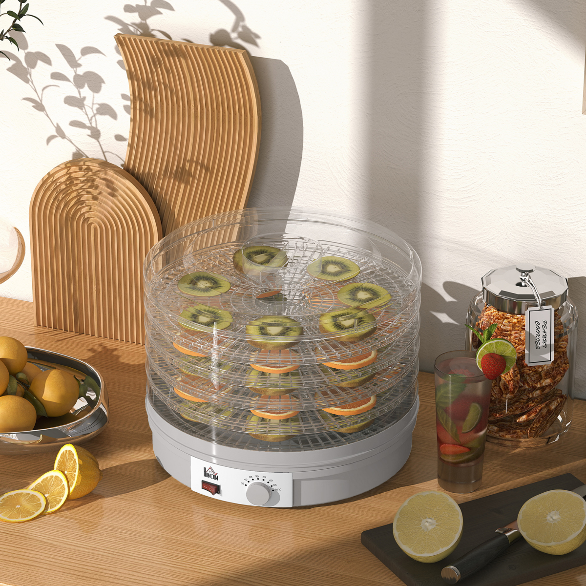 HOMCOM 5-Tier Food Dehydrator, Adjustable 35-70°C, Grey
