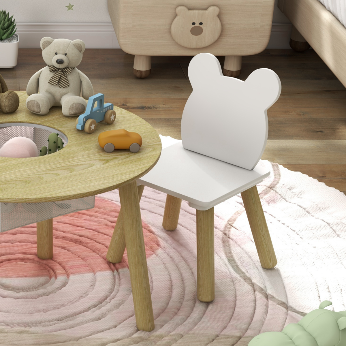 AIYAPLAY 3-Piece Toddler Table and 2 Chair Set with Mesh Bag