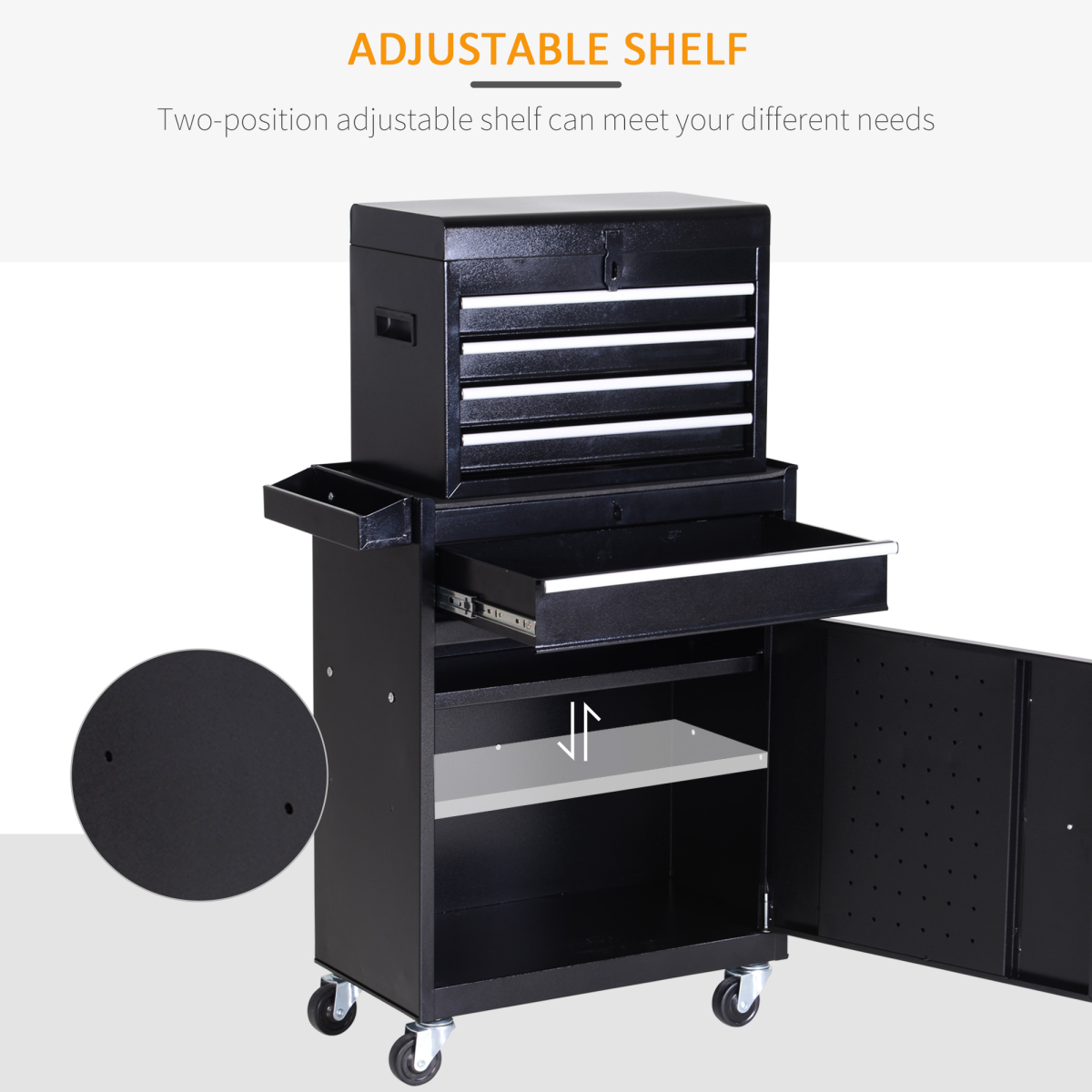 DURHAND Steel Rolling Tool Cabinet with 4 Drawers, Duo-Door Tool Chest on Wheels, Black