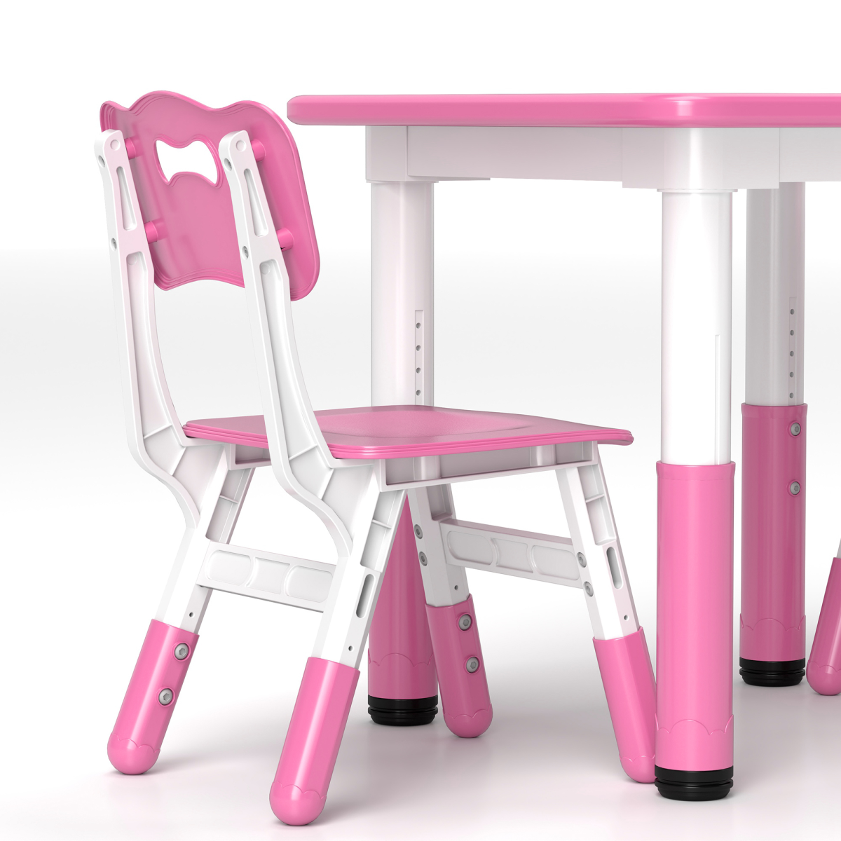 AIYAPLAY 3-Piece Adjustable Kids Table and Chair Set, Pink