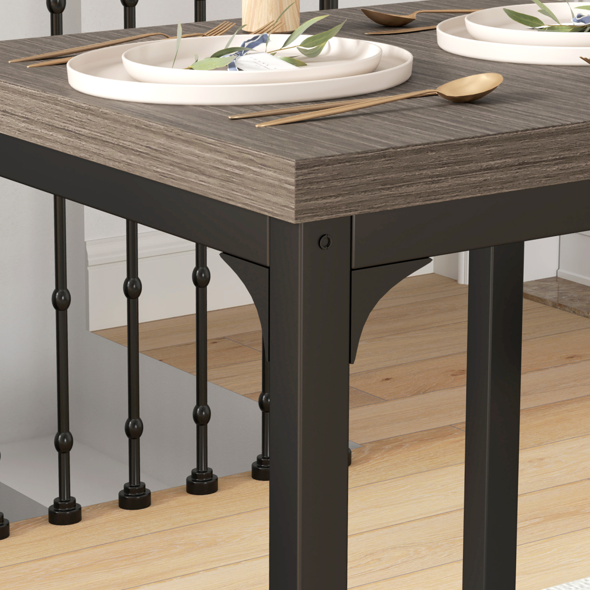 HOMCOM Compact Dining Table and 2 Chairs Set, Grey Wood Grain