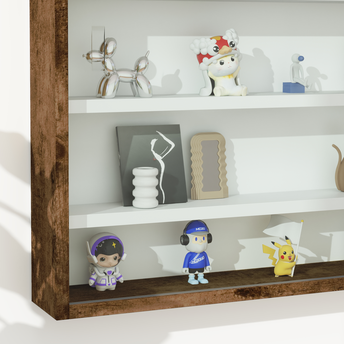 HOMCOM 5-Tier Wall Display Shelf Cabinet with Glass Doors, Rustic Brown