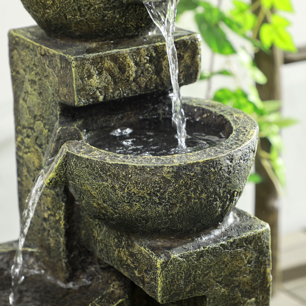 Outsunny 4-Tier Stone Look Garden Fountain with Adjustable Flow