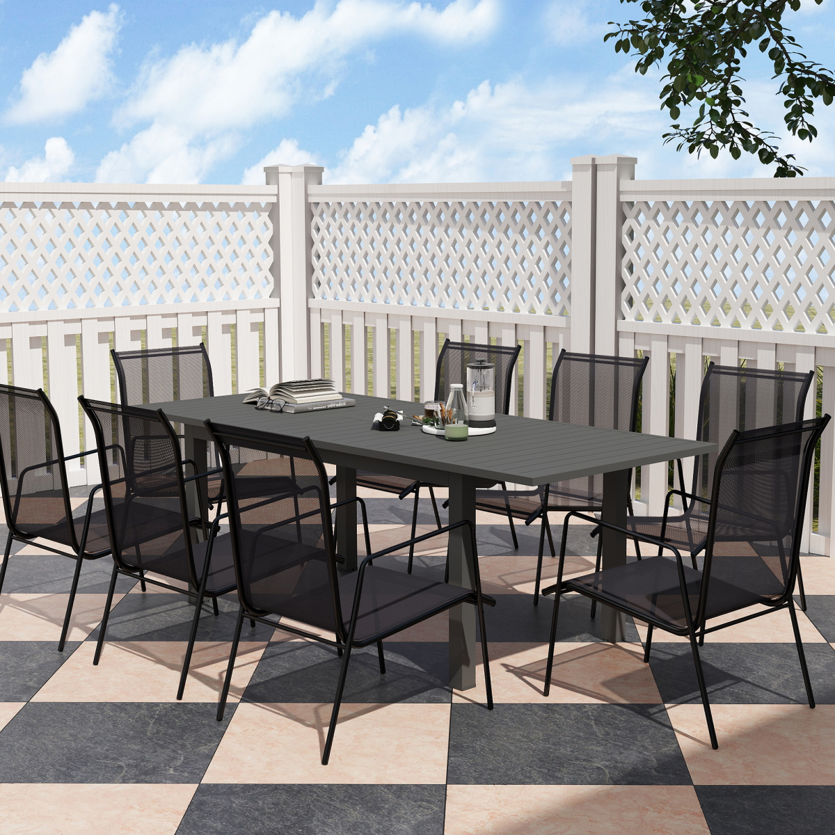 Outsunny Extendable Garden Table with Slatted Top, Grey