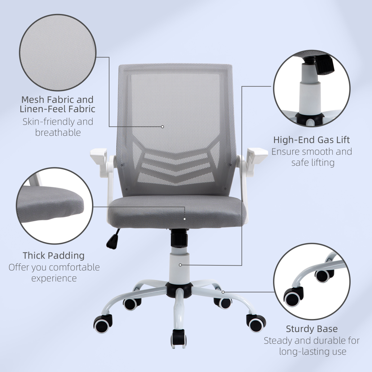 Grey Mesh Swivel Office Chair with Lumbar Support, Adjustable Home Office Task Chair, Grey/White, Unbranded