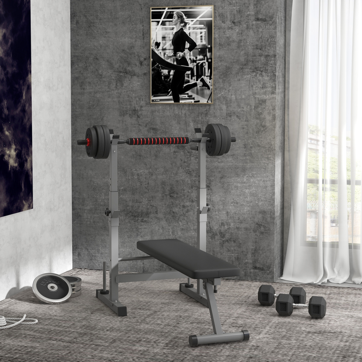 Foldable Adjustable Weight Bench with Barbell Rack and Dip Station