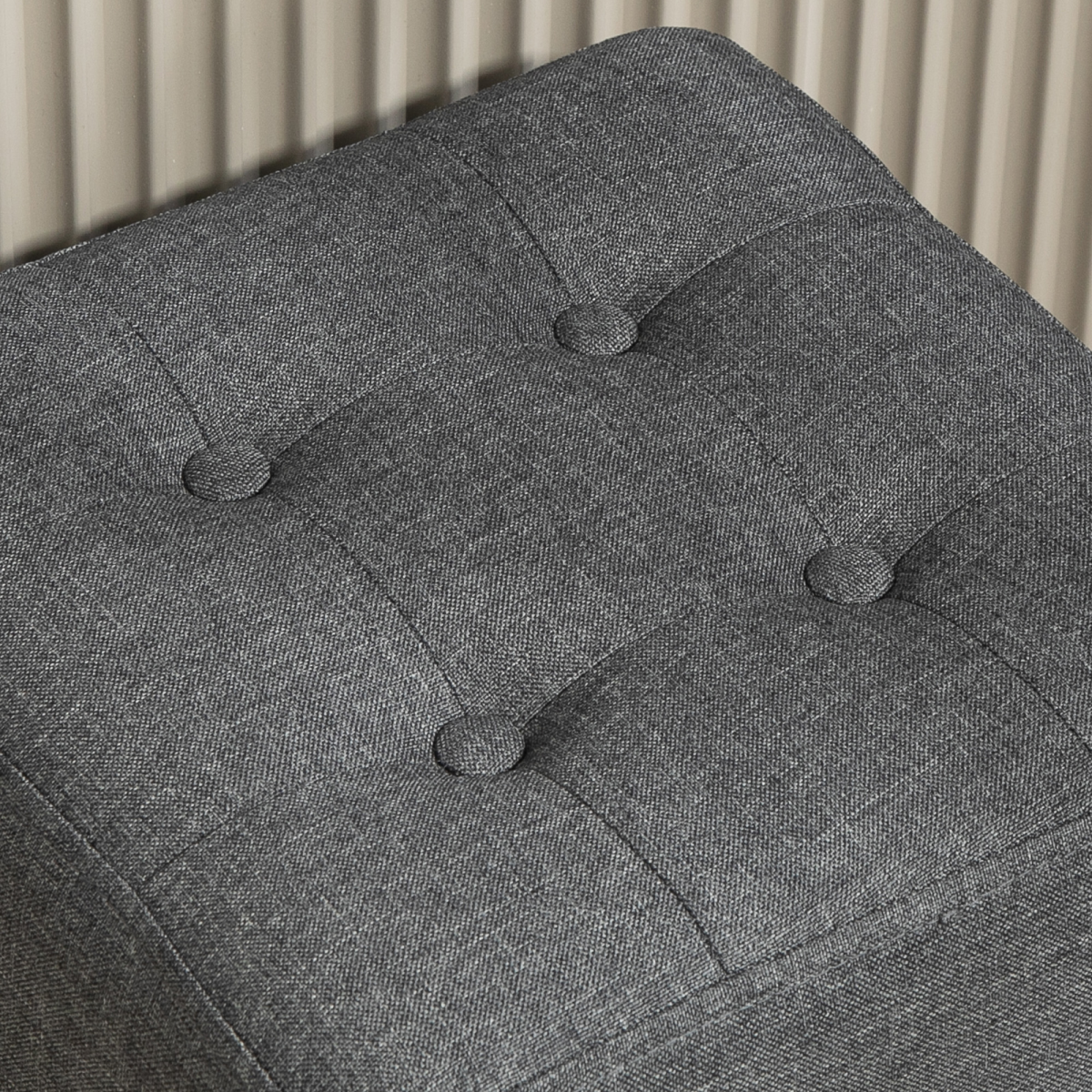 HOMCOM Square Padded Footstool Ottoman with Side Pocket, Grey