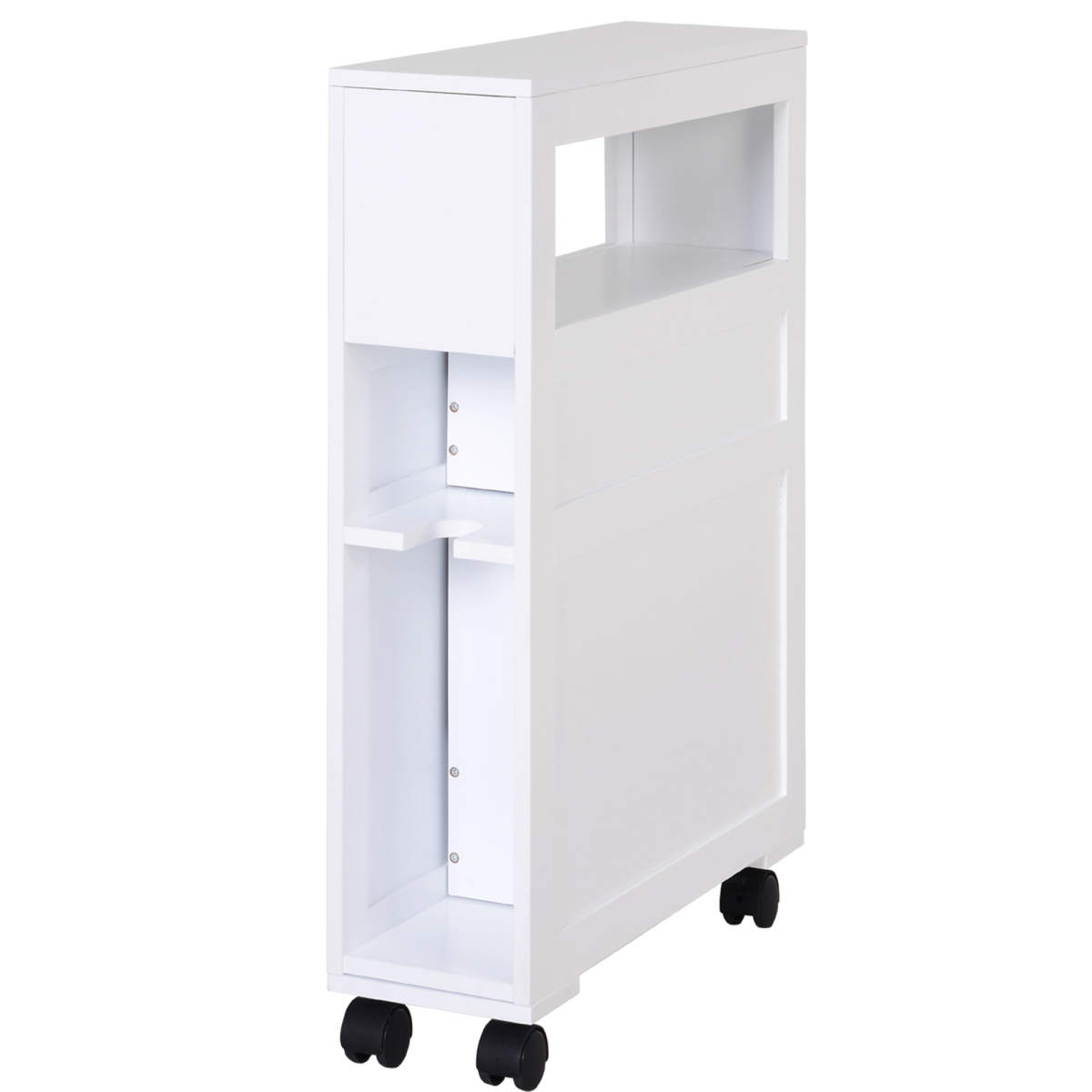 72 x 16cm Narrow Bathroom Storage Unit with 2 Drawers, Open Top and 4 Wheels