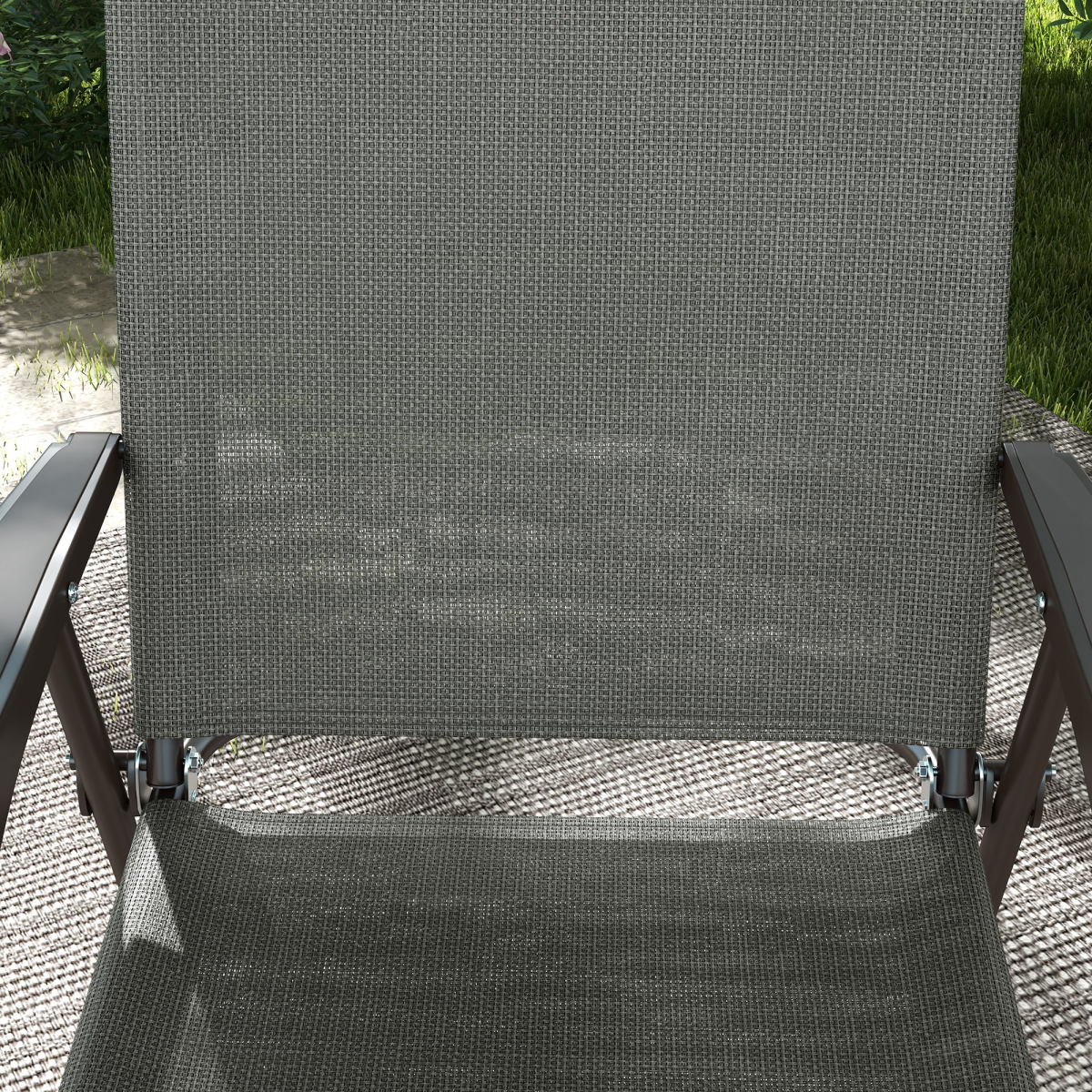 Outsunny Set of 2 Folding Chairs with Armrests, Breathable Mesh Seats, Dark Grey