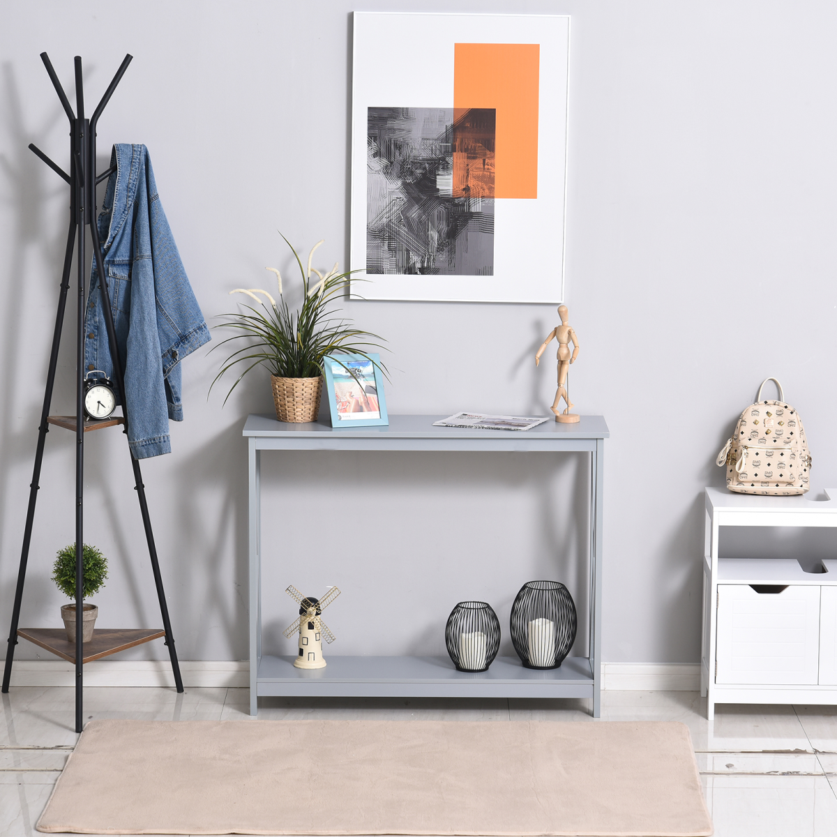 Solid MDF Console Table with Lower Storage Shelf, Entryway Hall Display Table