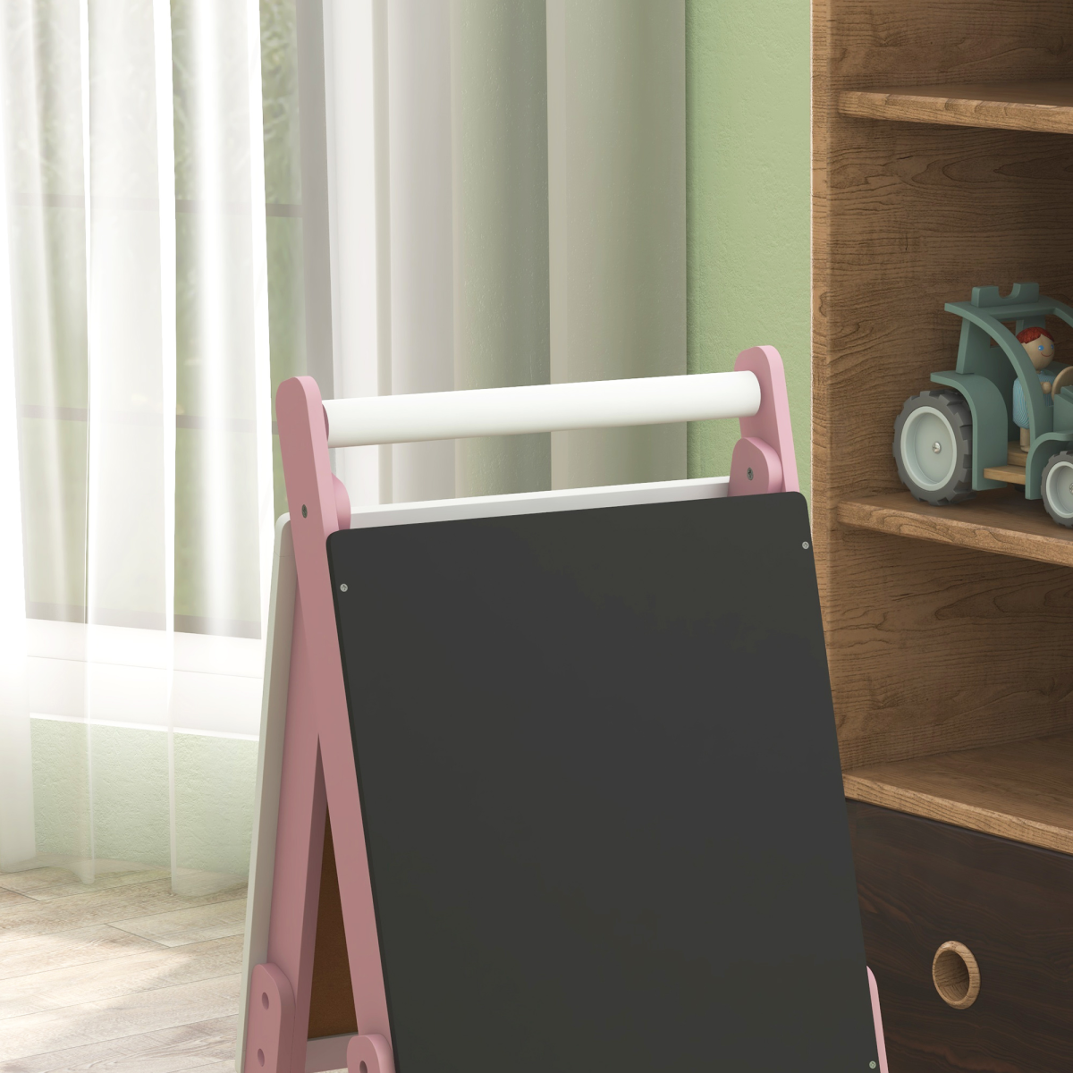 AIYAPLAY Kids Double-Sided Easel Whiteboard & Chalkboard with Paper Roll
