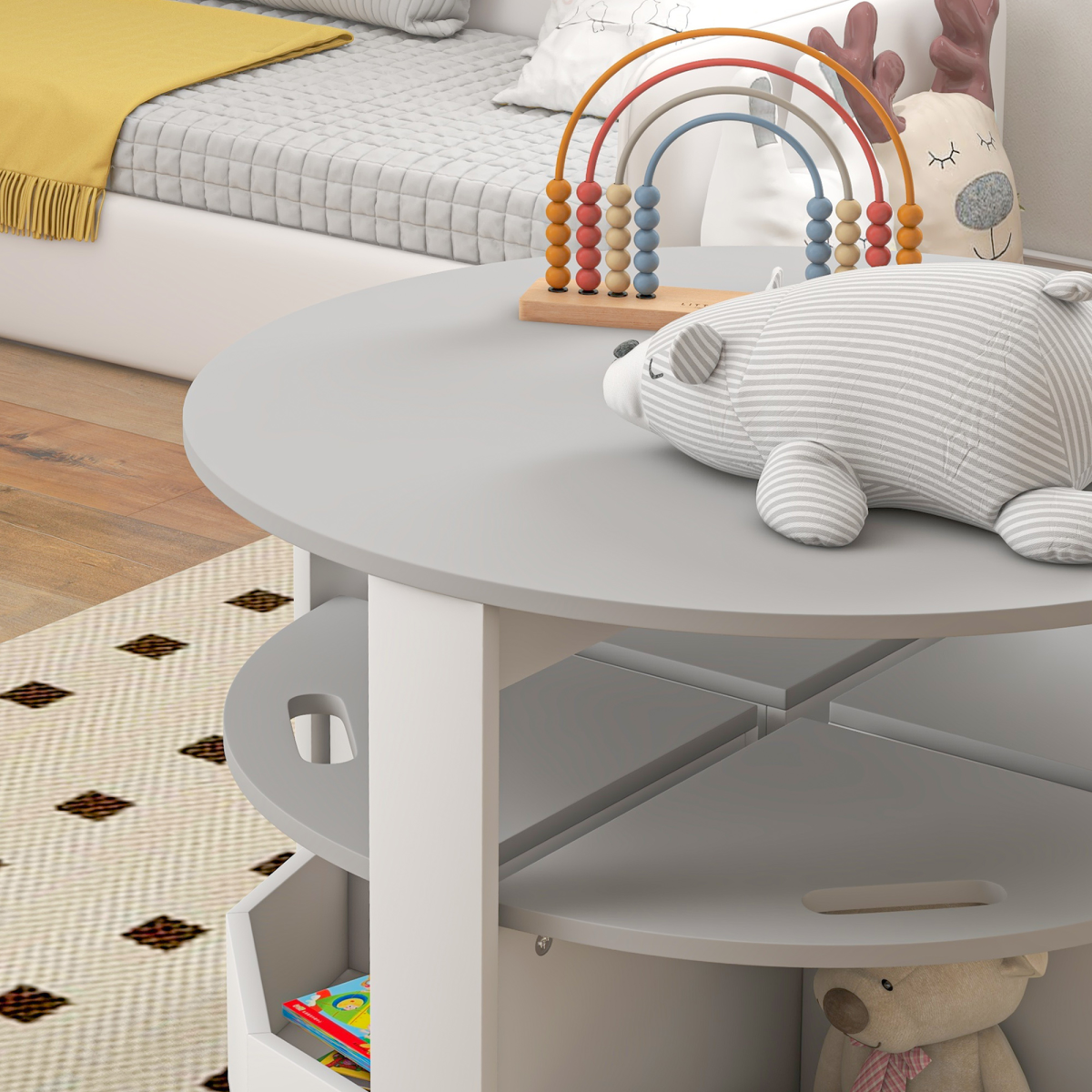 AIYAPLAY 5-Piece Kids Table and Chairs Set with Storage, Grey/White