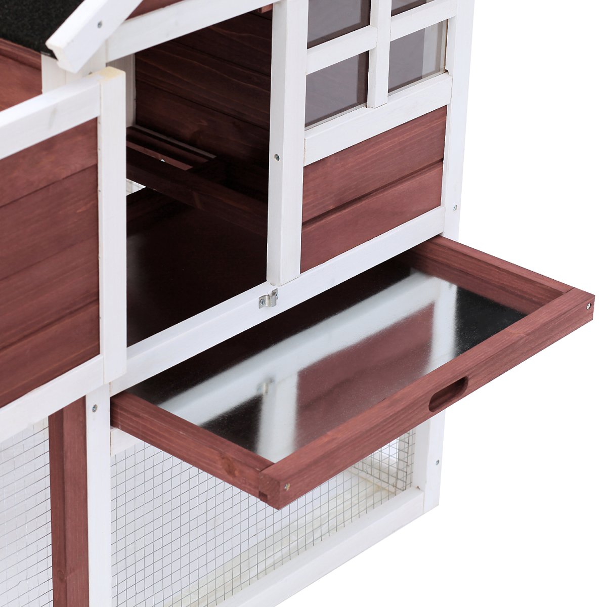 PawHut 122cm Wooden Rabbit Hutch with Ramp, Slide-Out Tray, Multiple Doors, Asphalt Roof