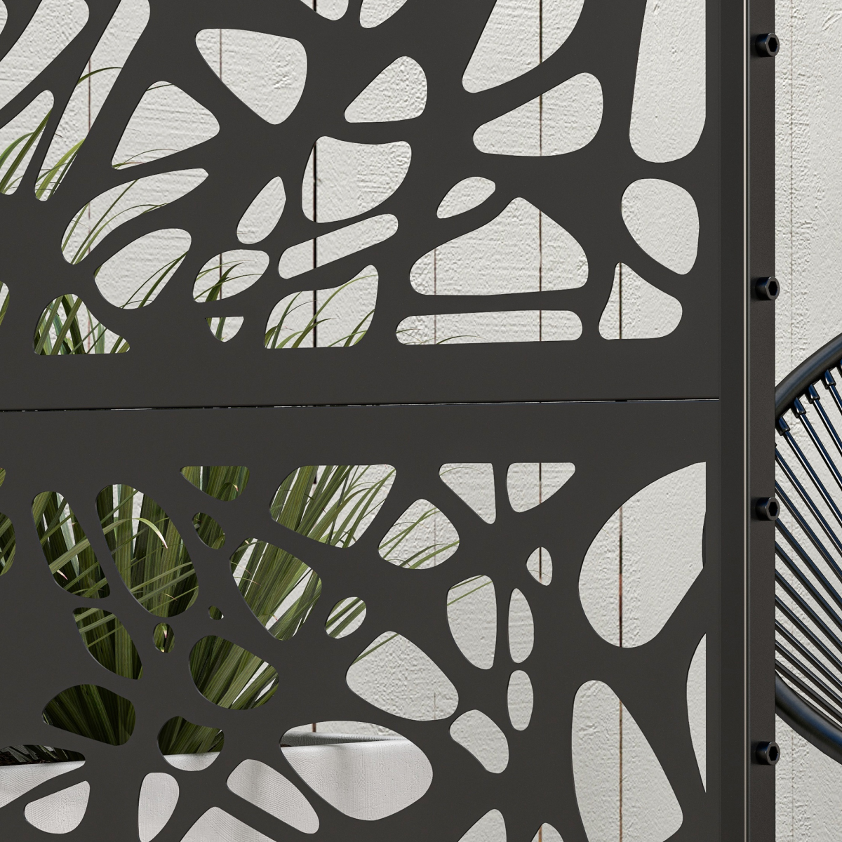 Outsunny 6.5FT Black Steel Outdoor Decorative Privacy Screen Panel with Stand, Twisted Line