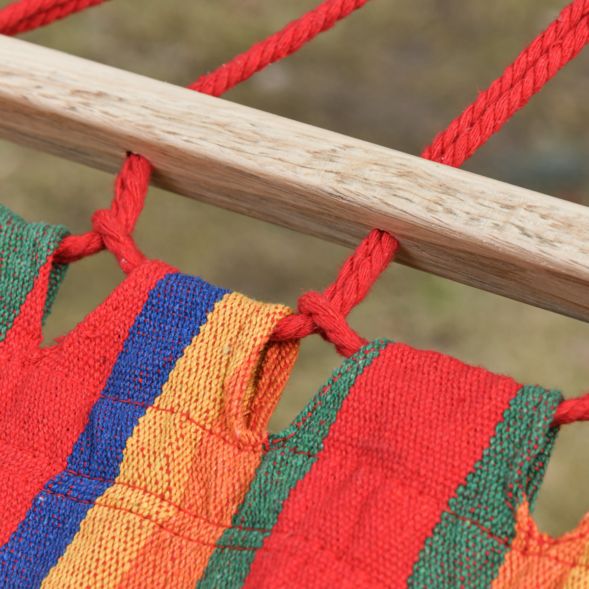 Outsunny Portable Polyester-Cotton Hammock with Headrest, Side Pocket, Hardwood Spreader Bar