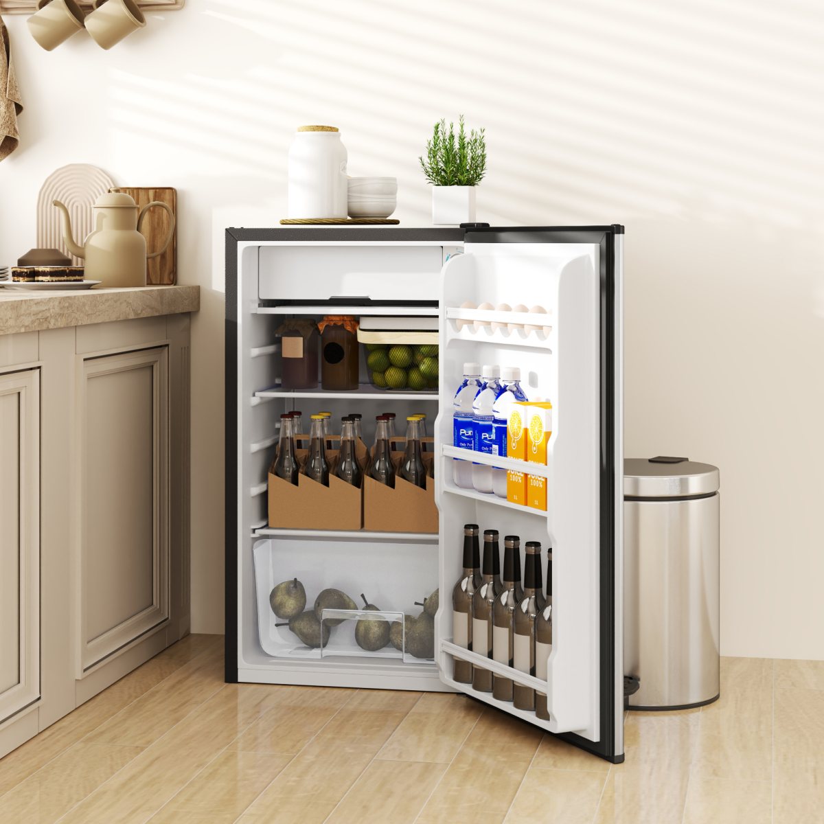 HOMCOM 91L Freestanding Under Counter Fridge, Silver Tone