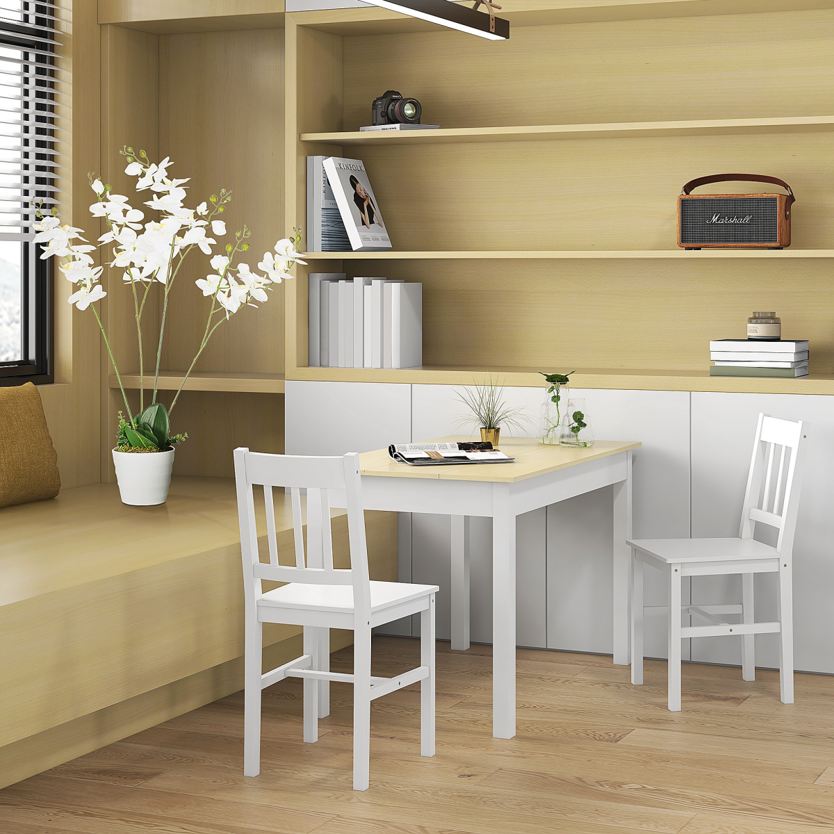 HOMCOM Dining Table for 4-6, Oak Wood Grain, Thick-Leg Kitchen Table