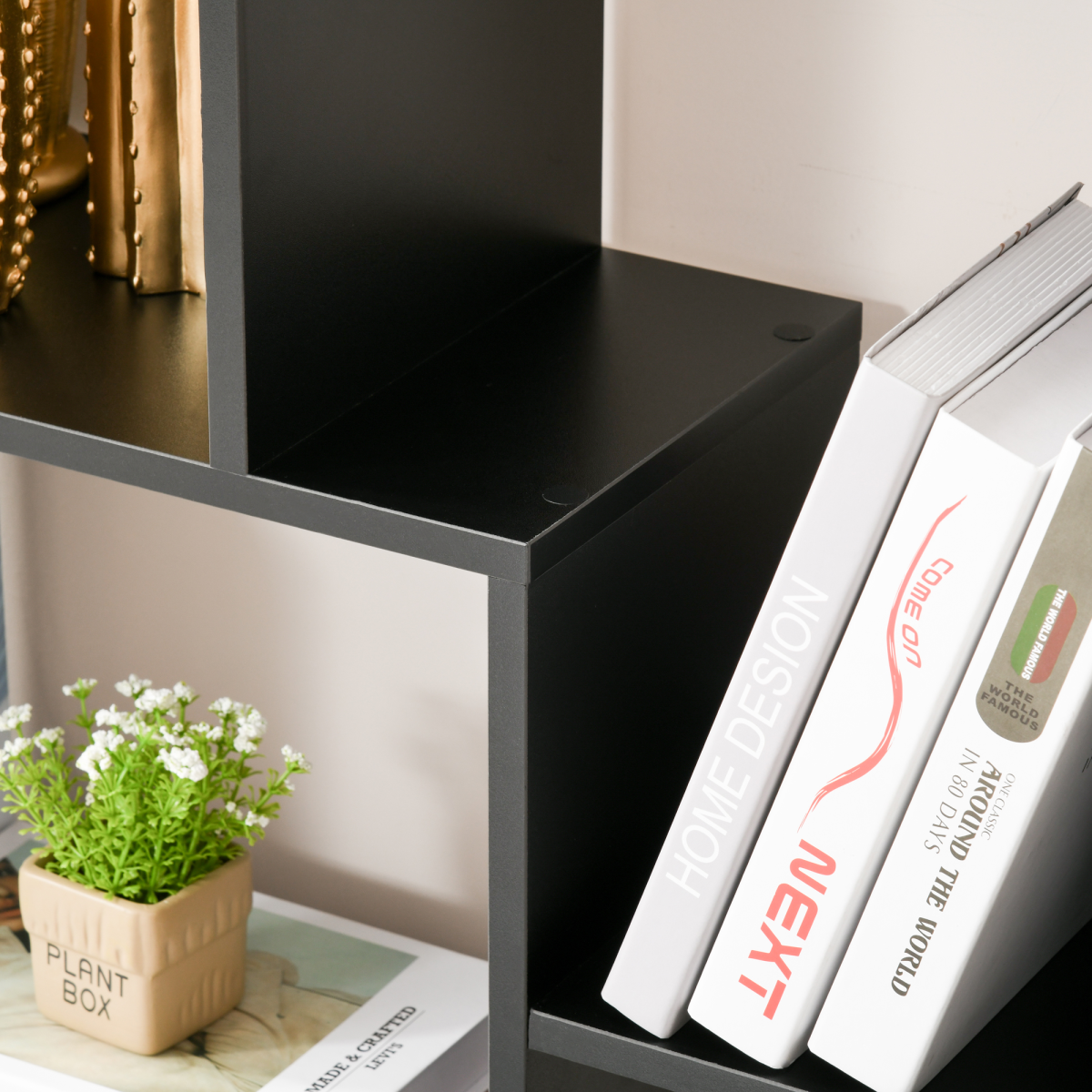 HOMCOM 178cm Black 8-Shelf Bookcase with Melamine Surface and Foot Pads, Multipurpose 8-Grid Storage