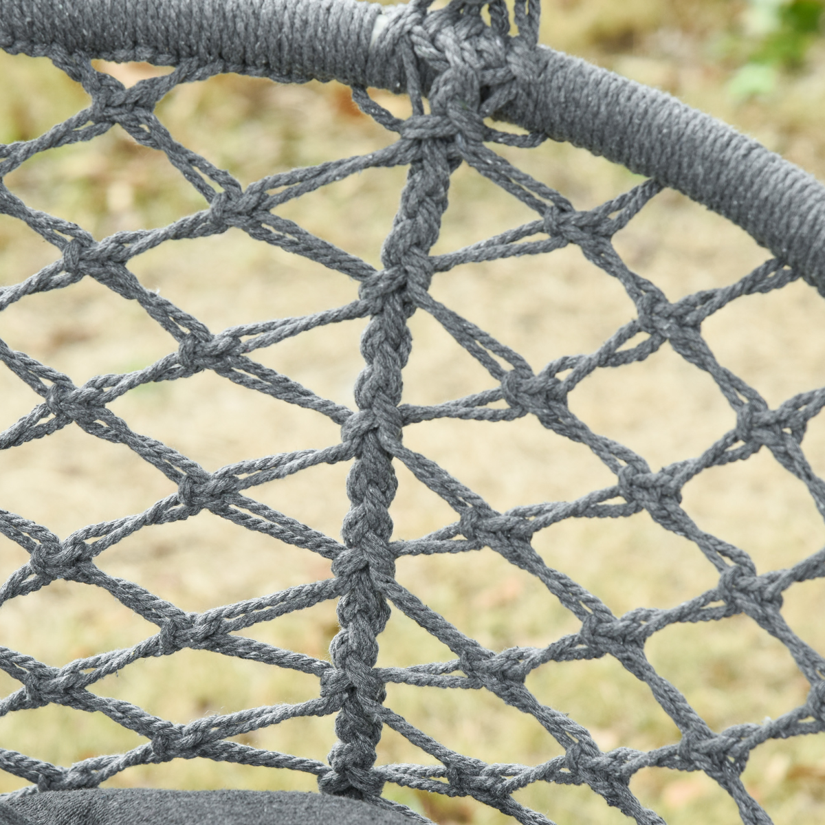 Outsunny Hanging Hammock Chair, Cotton Rope Swing with Solid Metal Frame, Large Macrame, Seat Cushion, Dark Grey