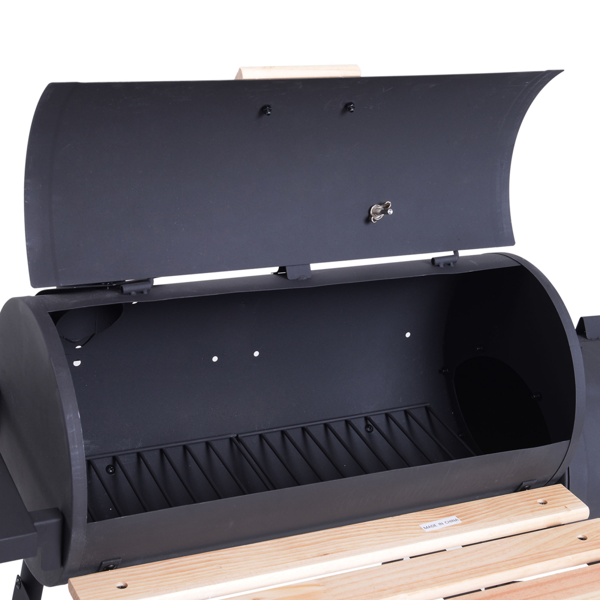 Outsunny Portable Charcoal BBQ Grill with Offset Smoker, Steel, Thermometer, Side Shelves and Wheels