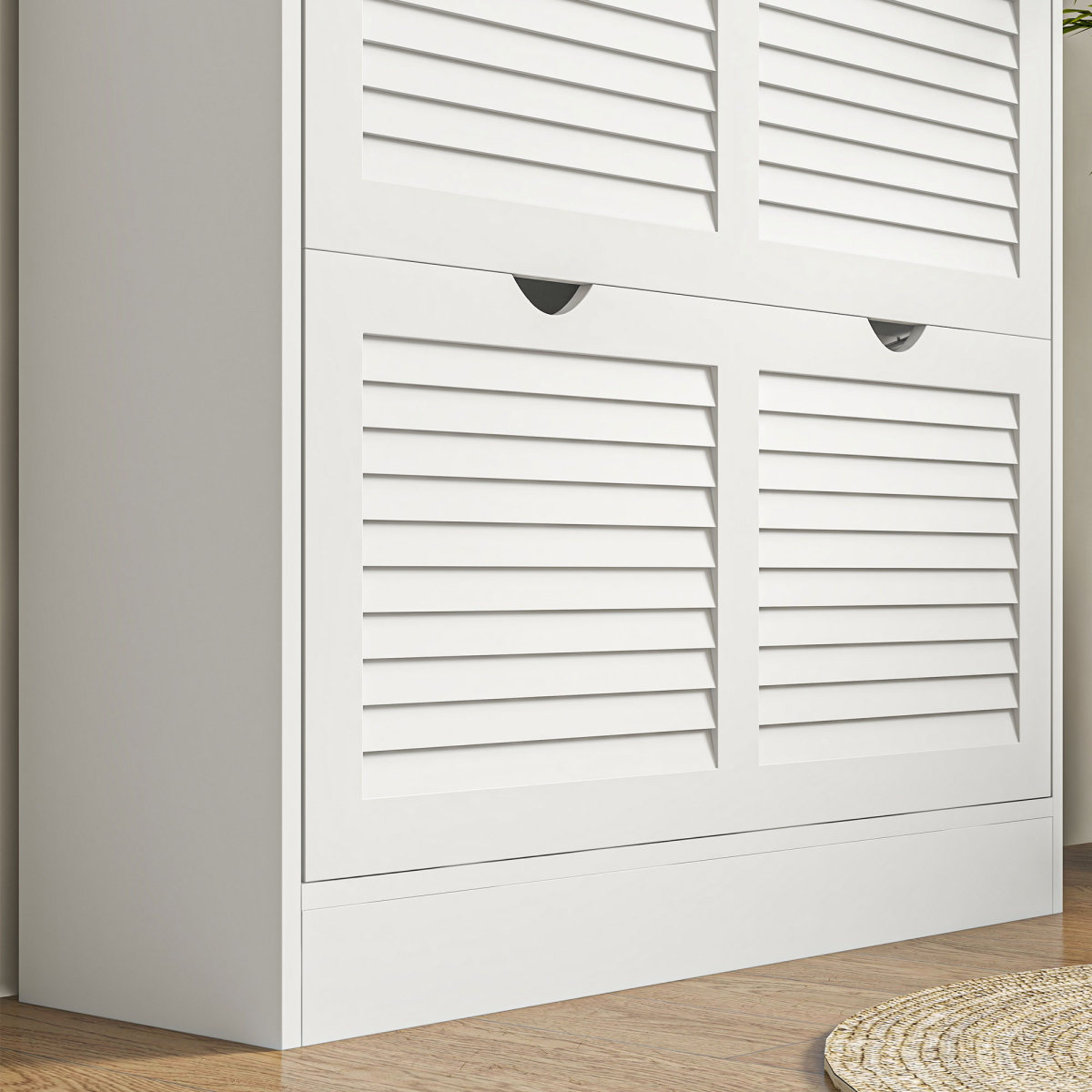 HOMCOM White Slim Shoe Cabinet with 2 Flip Drawers for Entryway