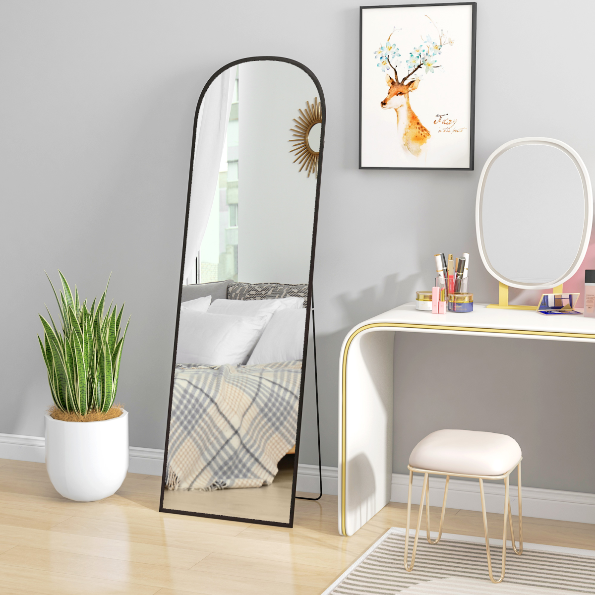 HOMCOM Full Length Mirror, Aluminium Frame, Black, Hanging or Leaning