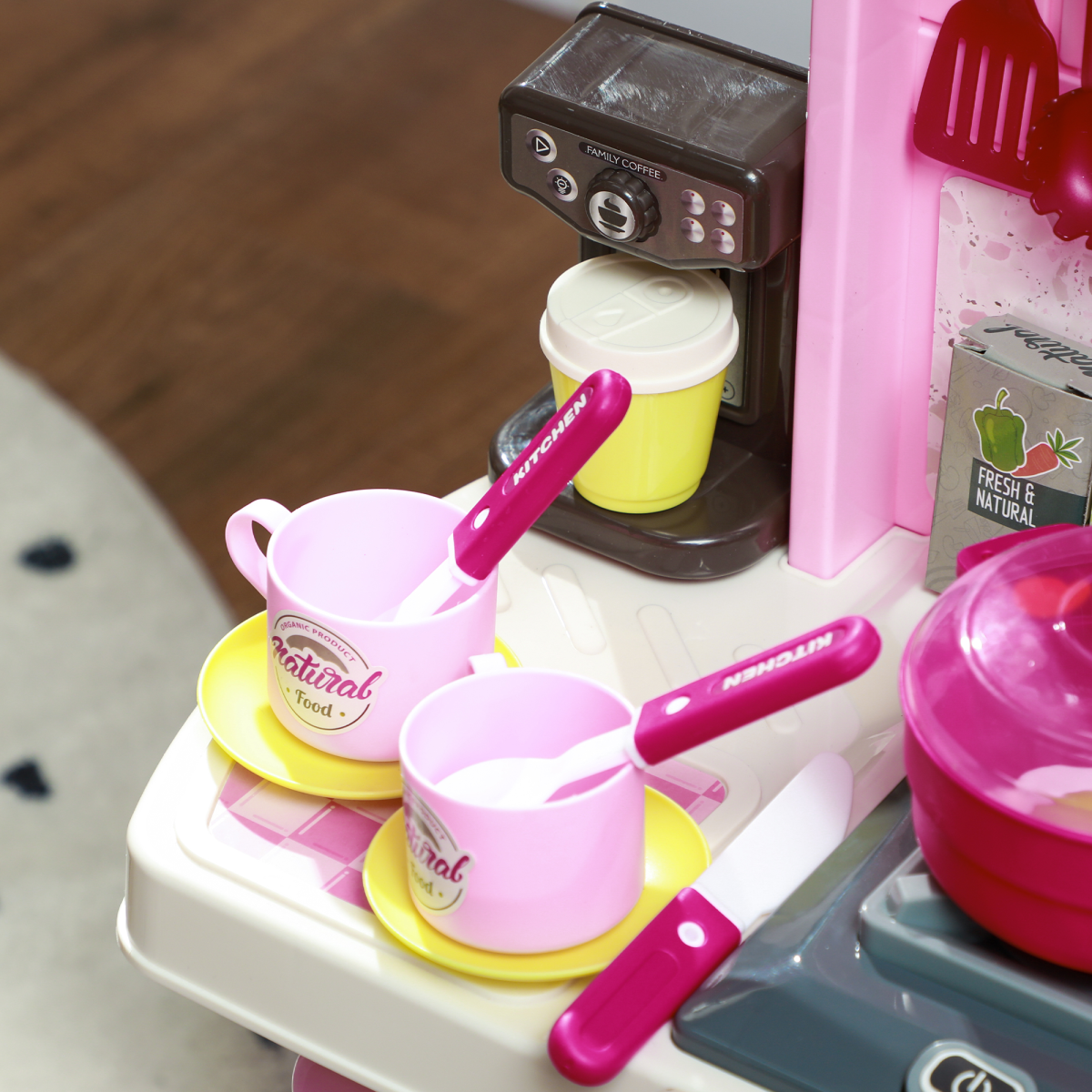AIYAPLAY Kids Kitchen Playset, 33-Piece, Lights, Sounds, Storage