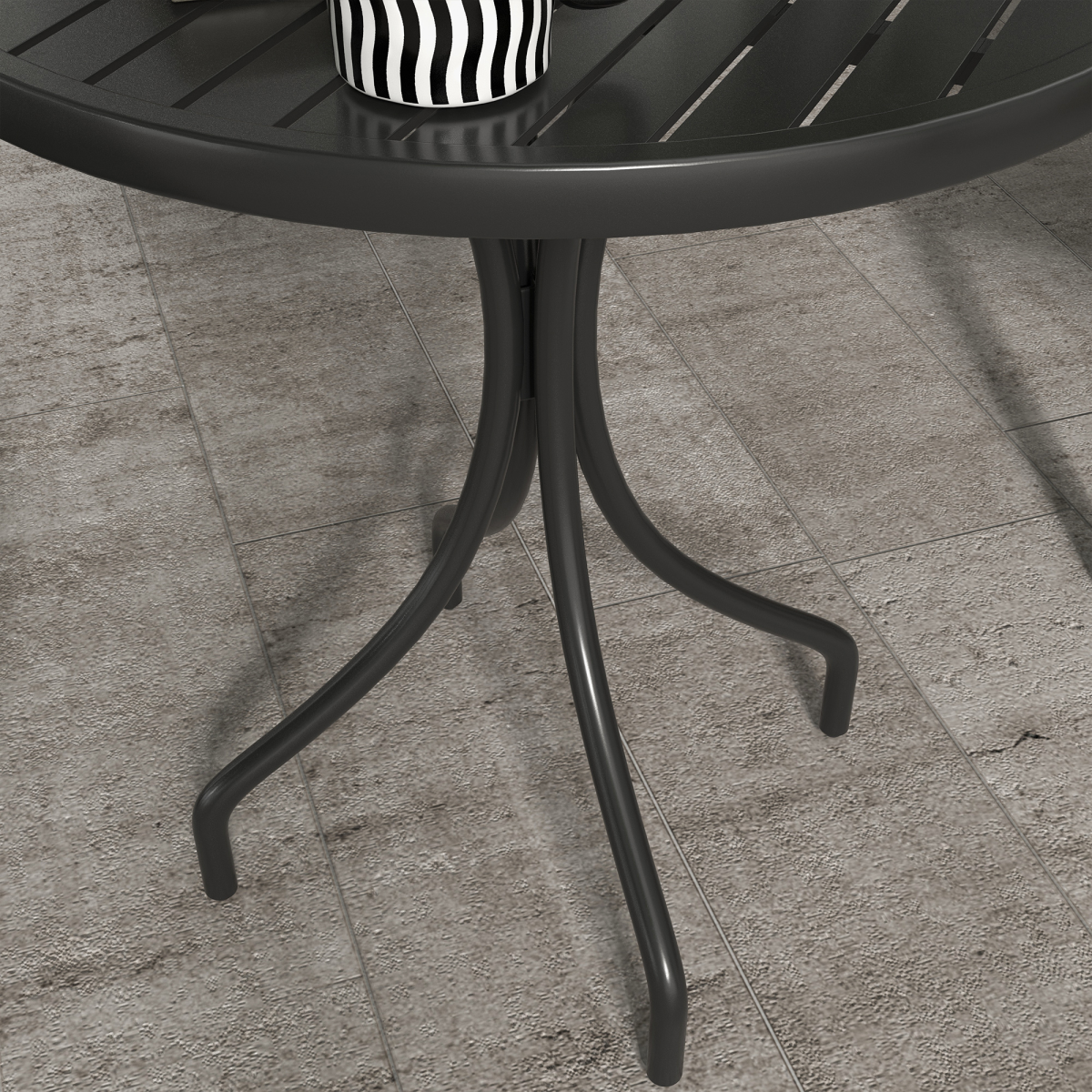 Outsunny Round Black Garden Side Table with Slatted Top, Galvanised Steel Frame, 66cm Dia.