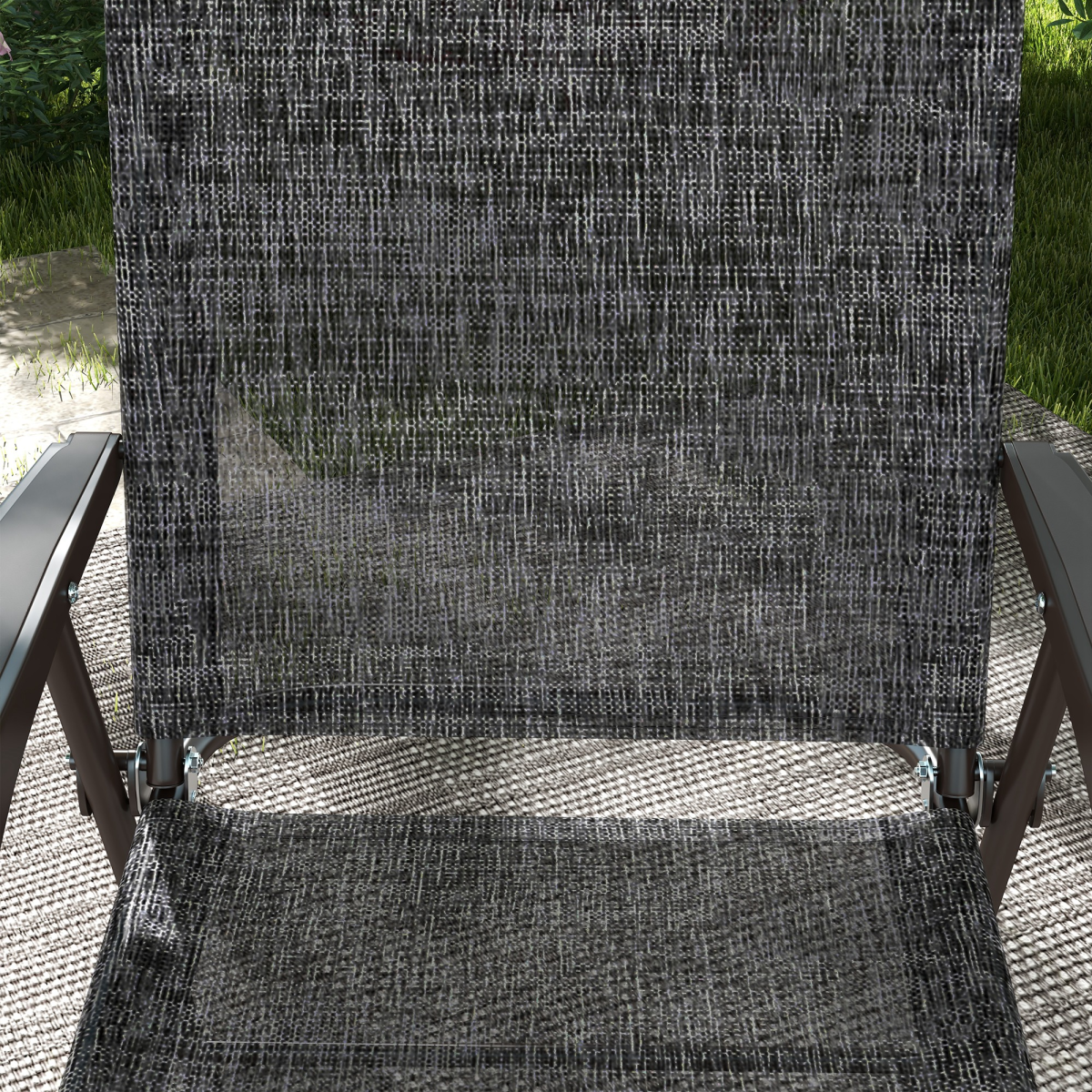 Outsunny Set of 2 Folding Chairs with Armrests, Breathable Mesh Seat, Grey