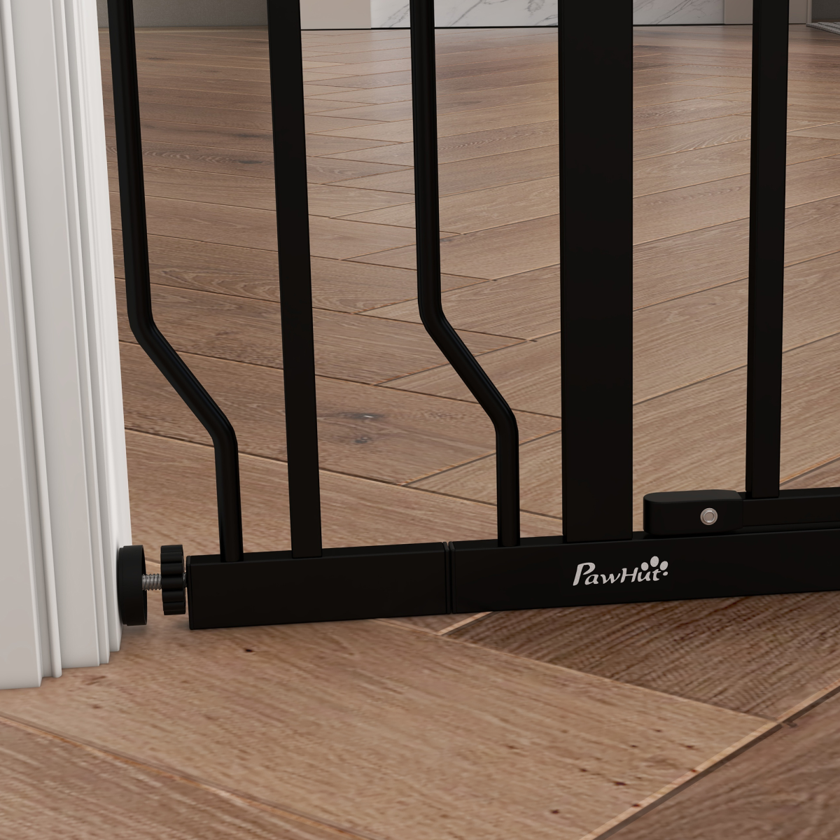PawHut Adjustable Dog Gate with Door, Pressure Fit, 75-95 cm, Black