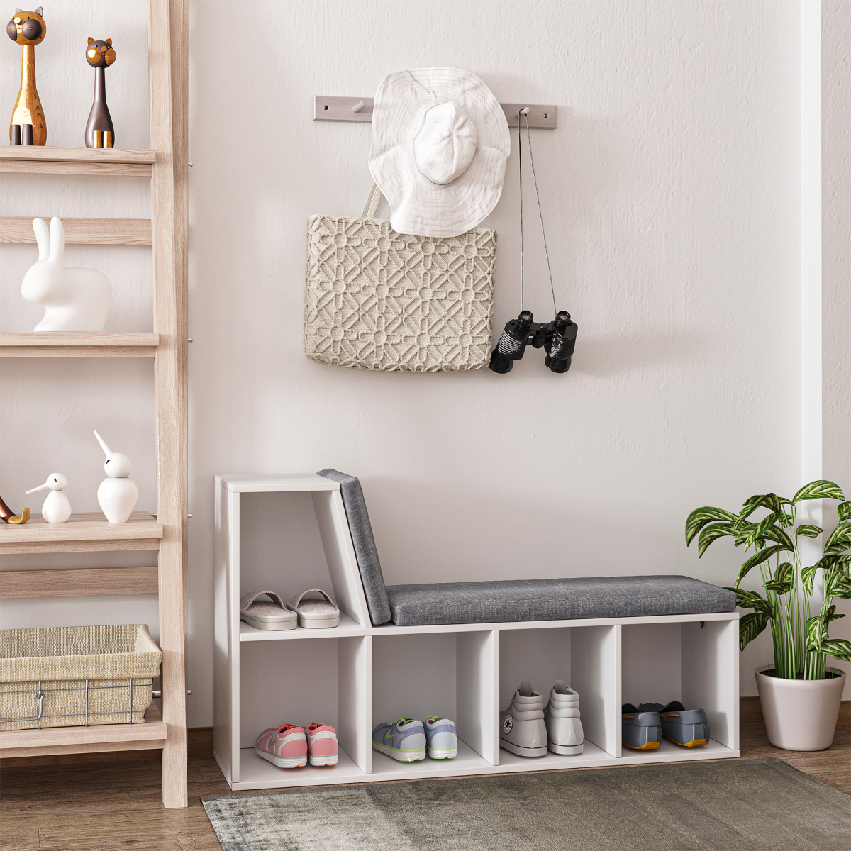 2-Tier Modern White Bookcase with Removable Cushions
