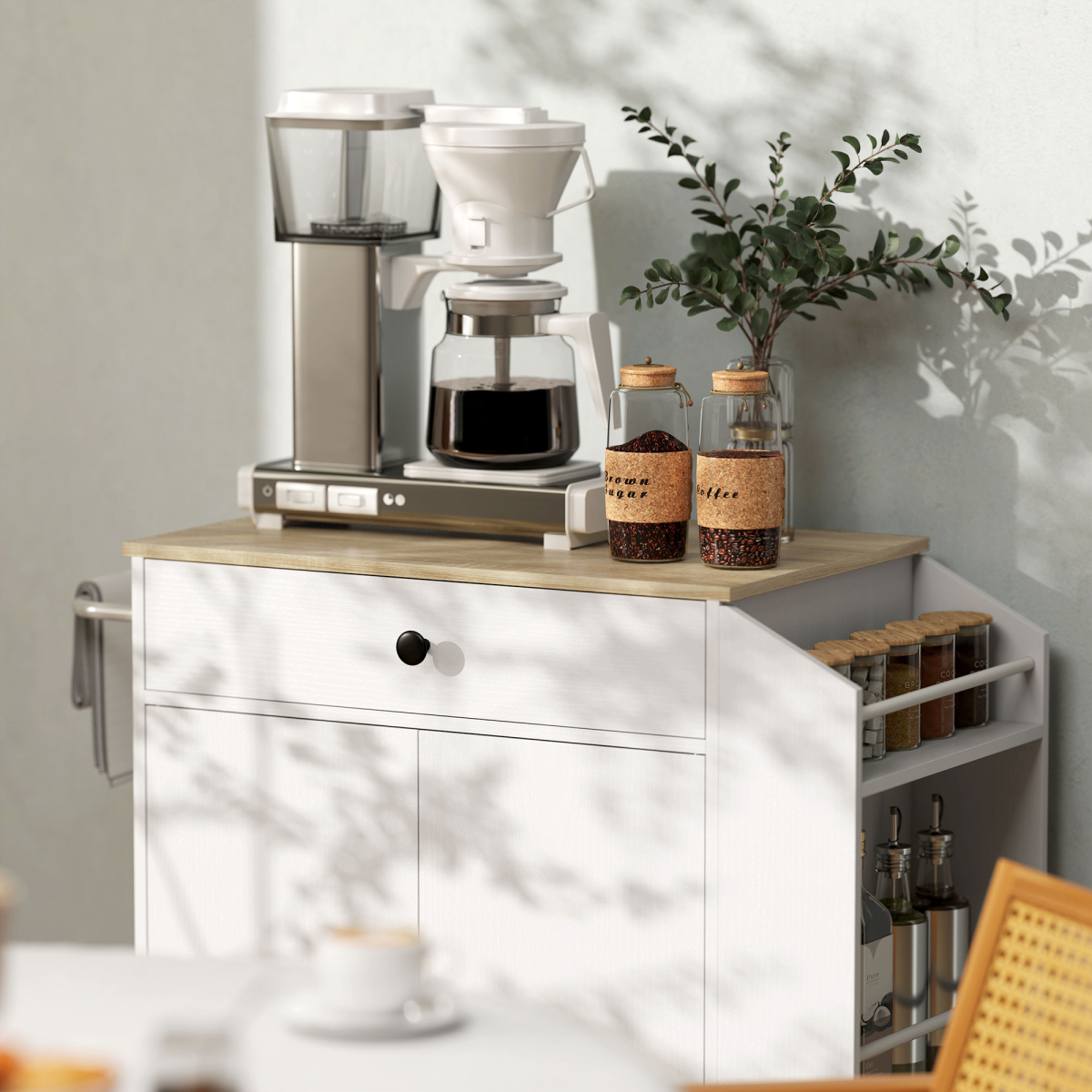 HOMCOM Kitchen Island Cart with Spice Rack, Towel Bar, Drawer