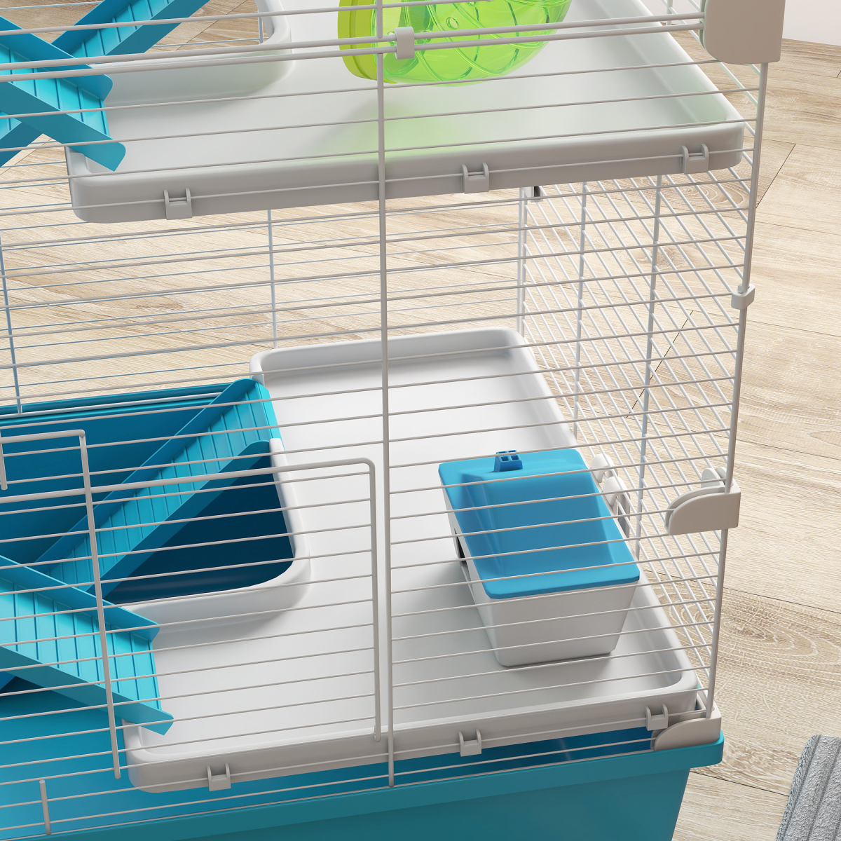 PawHut 6-Tier Twin Tower Hamster Cage with Accessories, Light Blue