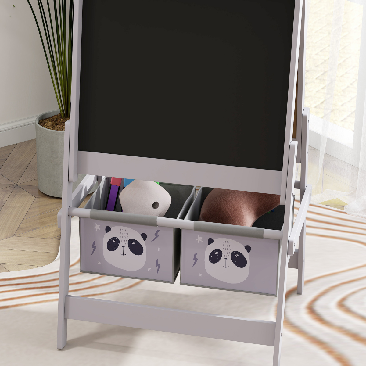 AIYAPLAY 3-in-1 Kids Easel with Paper Roll, Storage, Grey