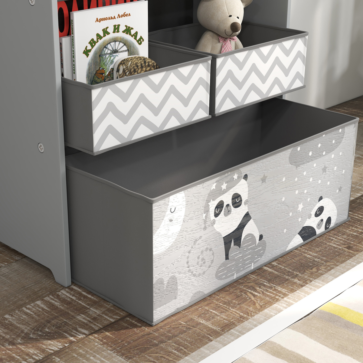 ZONEKIZ Kids Storage Unit with 6 Boxes, Grey Toy Organiser