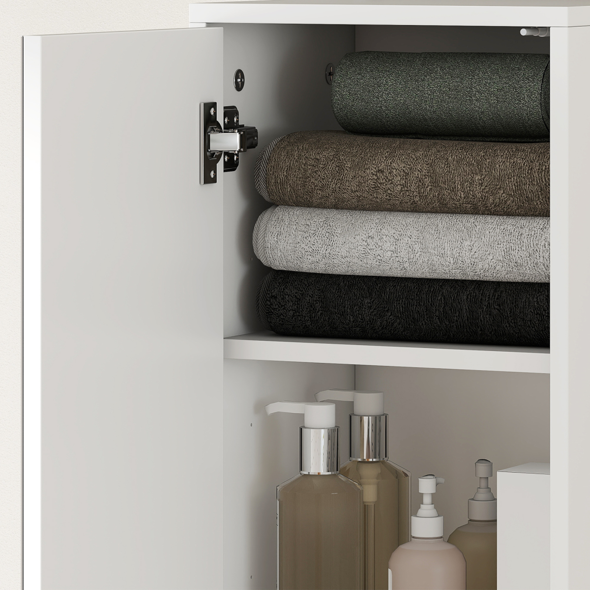 kleankin Tall Bathroom Storage Cabinet with Mirror, High Gloss White