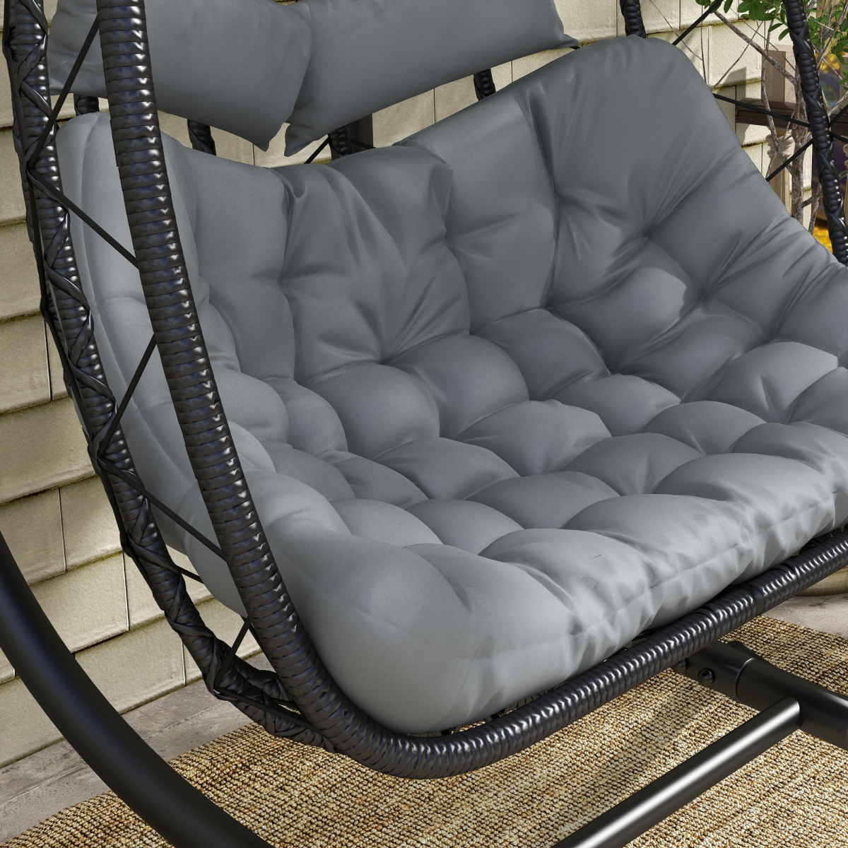 Outsunny Hanging Swing Chair with Thick Cushion, PE Wicker Patio Hanging Chair, Black
