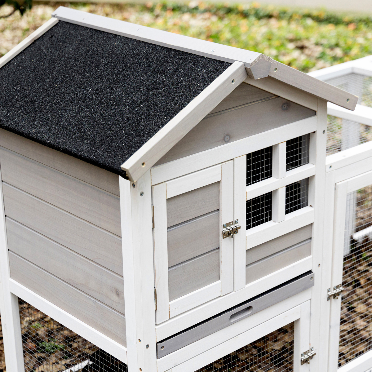 PawHut 2-in-1 Wooden Rabbit Hutch with Double House, Run Box & Tray