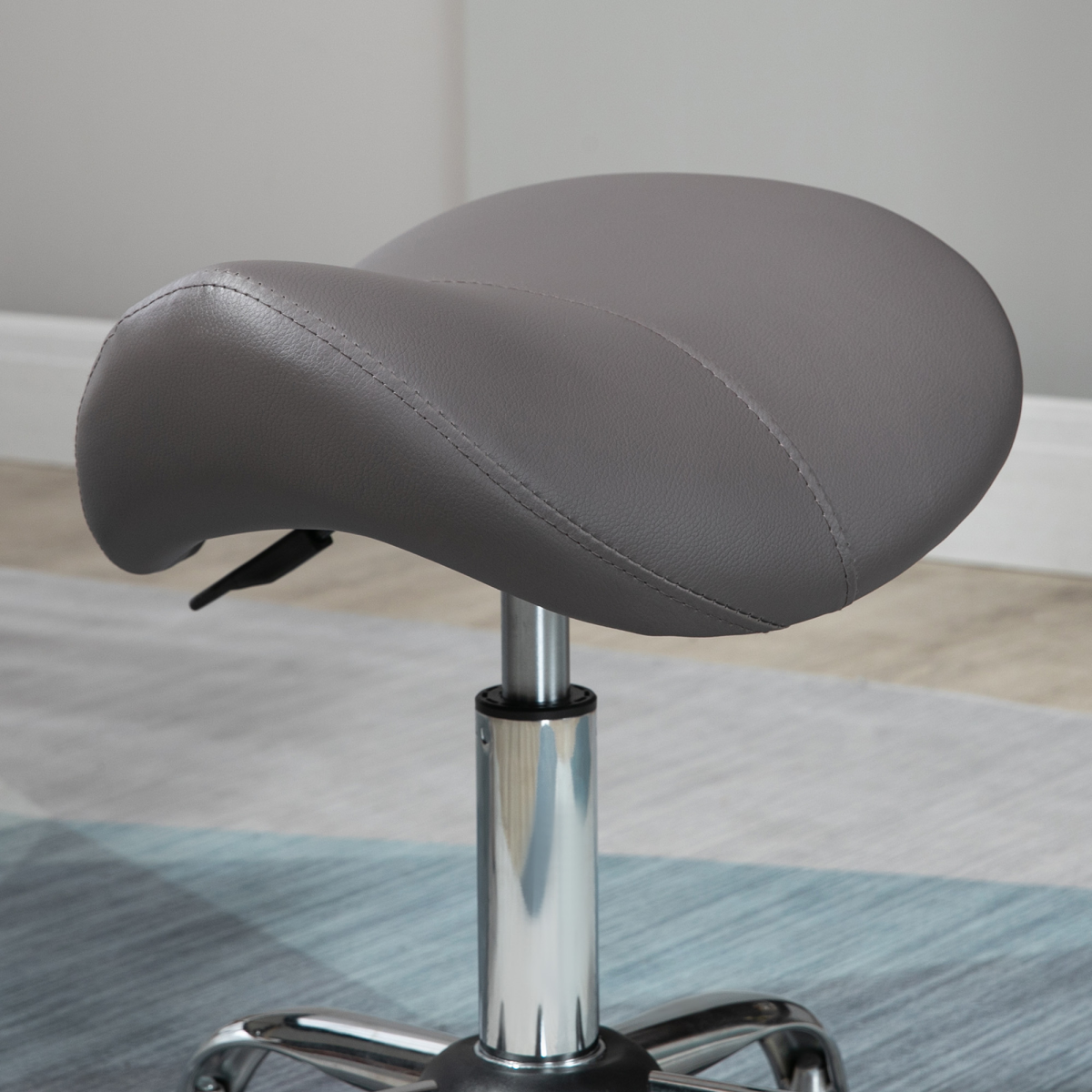 HOMCOM Grey Adjustable Saddle Stool with Padded Faux Leather Seat