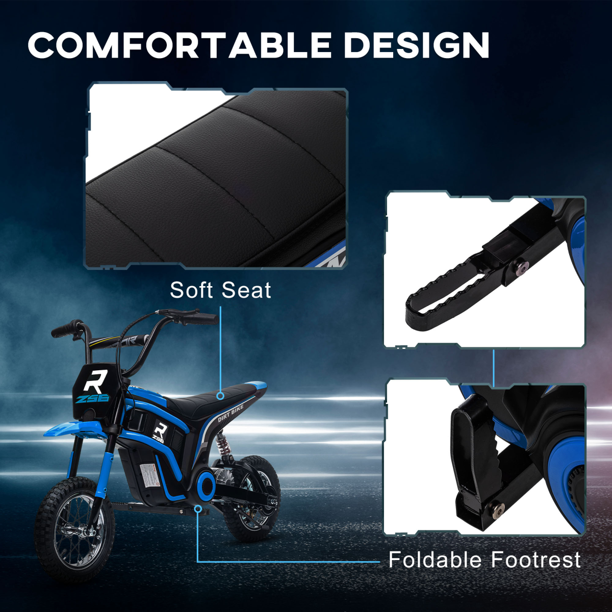 HOMCOM 24V Kids Electric Motorbike, Twist Throttle, Music & Horn, Blue