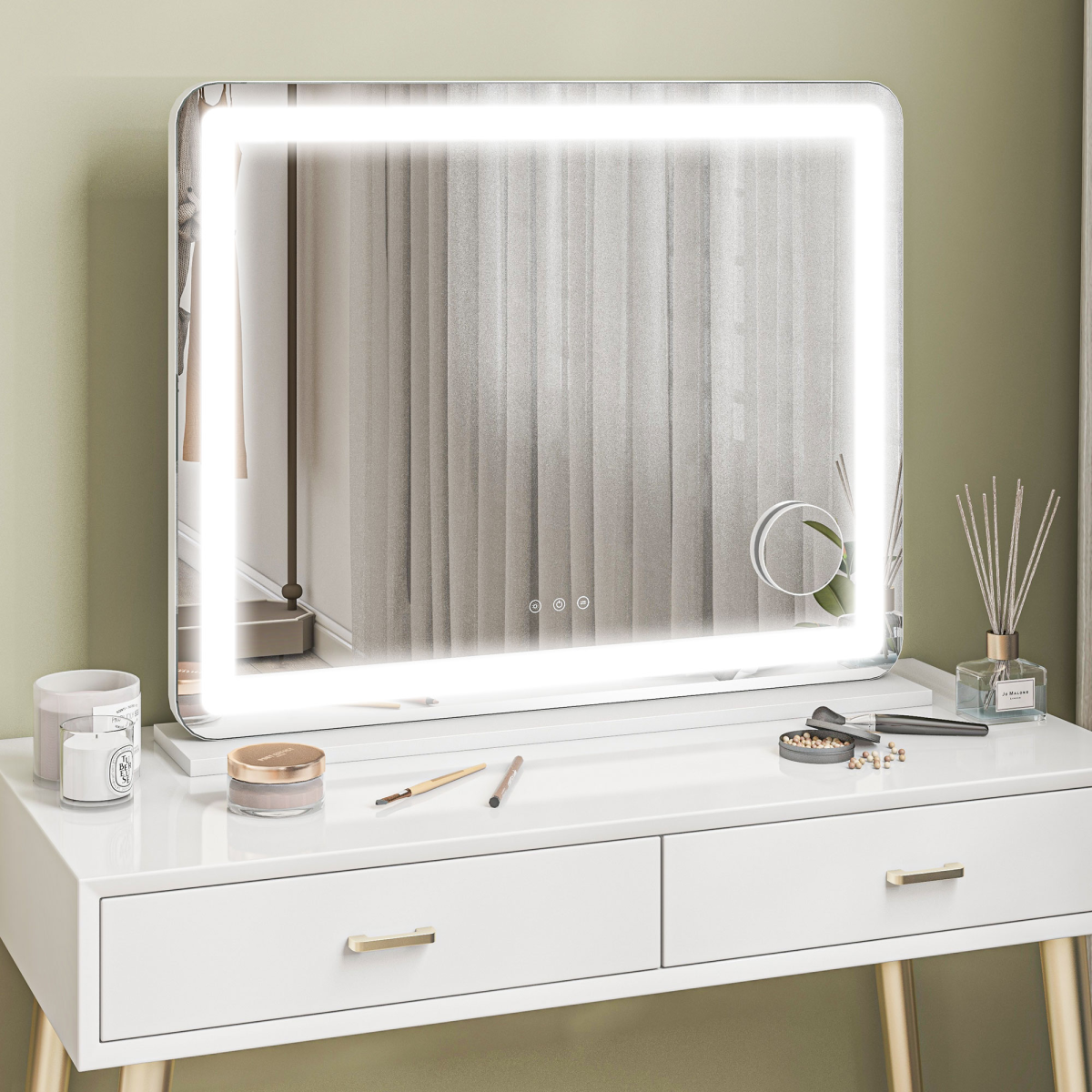 HOMCOM LED Vanity Mirror with 10X Magnifier, USB Port, White