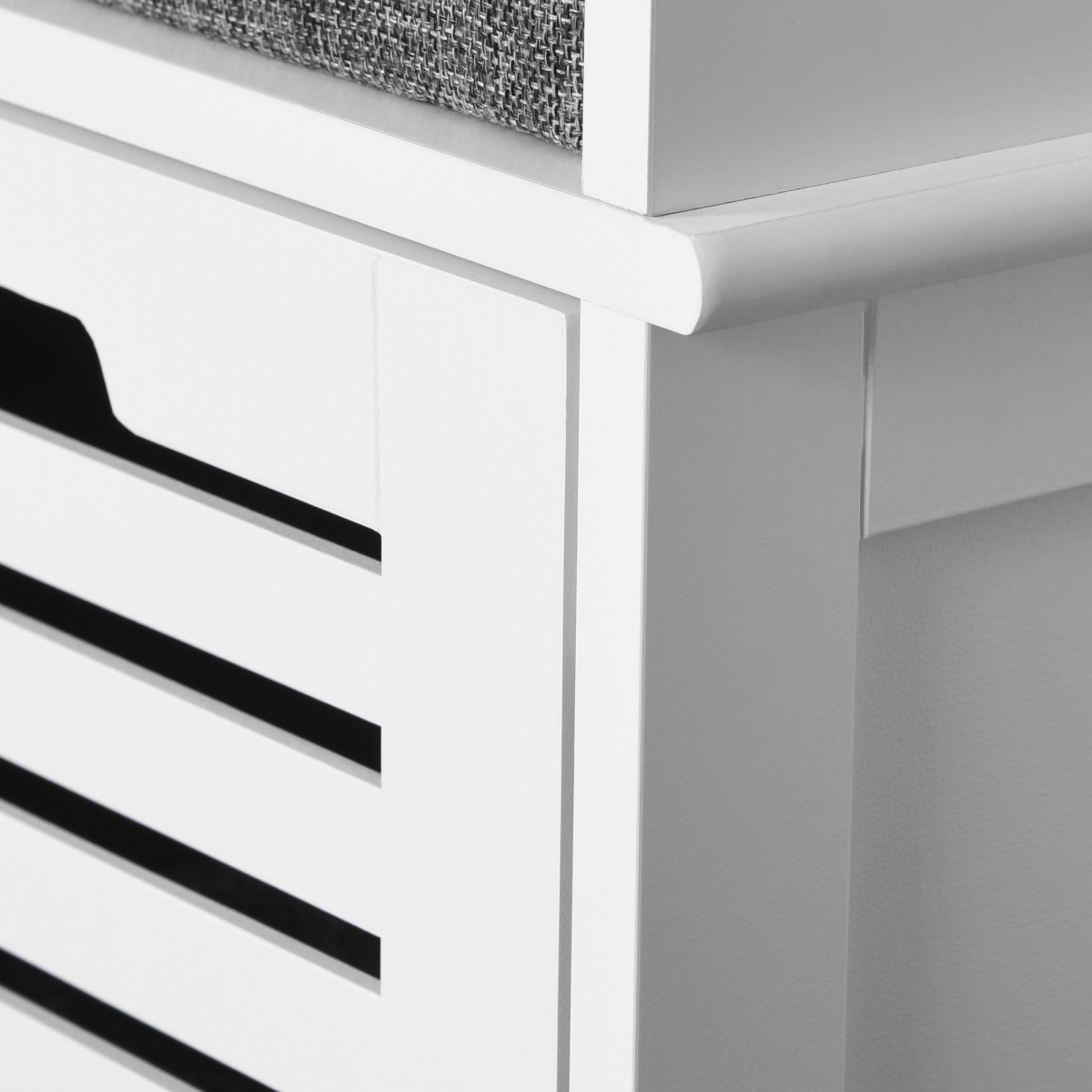 HOMCOM 3-Door Shoe Storage Bench Cushion Seat Slatted Doors Elevated Base White