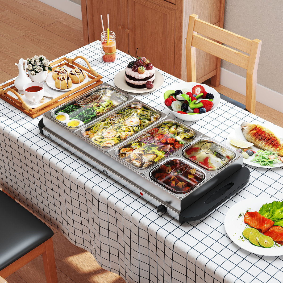 HOMCOM 5-Tray Electric Food Warmer, 9.2L Buffet Server, Silver