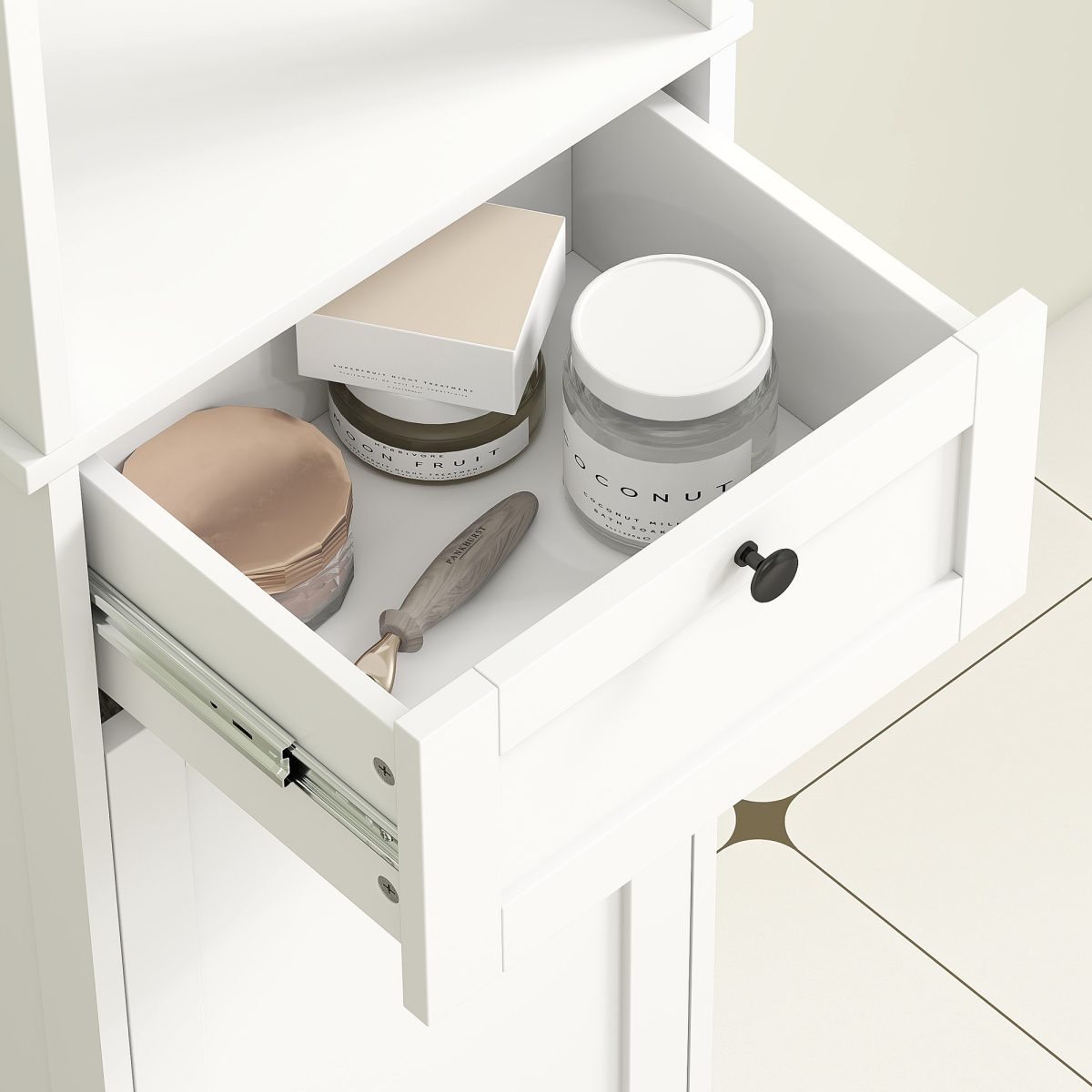 HOMCOM Slim White Bathroom Storage Cabinet with Tilt-Out Hamper