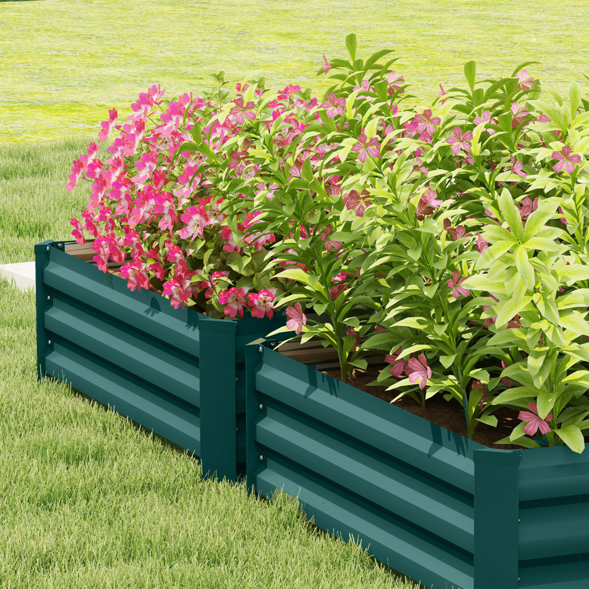 Outsunny Set of 2 Galvanised Steel Raised Garden Beds, Green