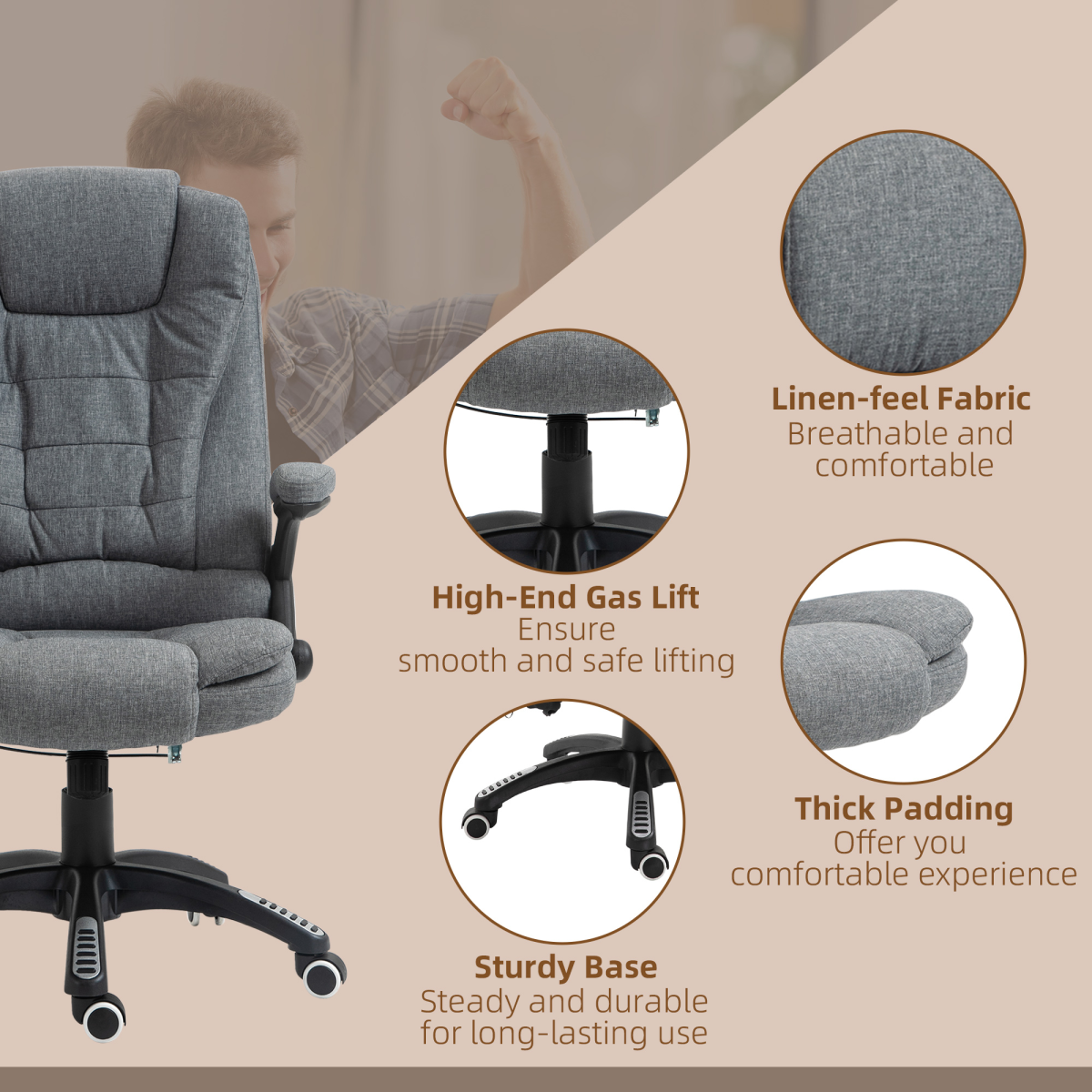 Executive Reclining Office Chair with Heating Massage, Grey