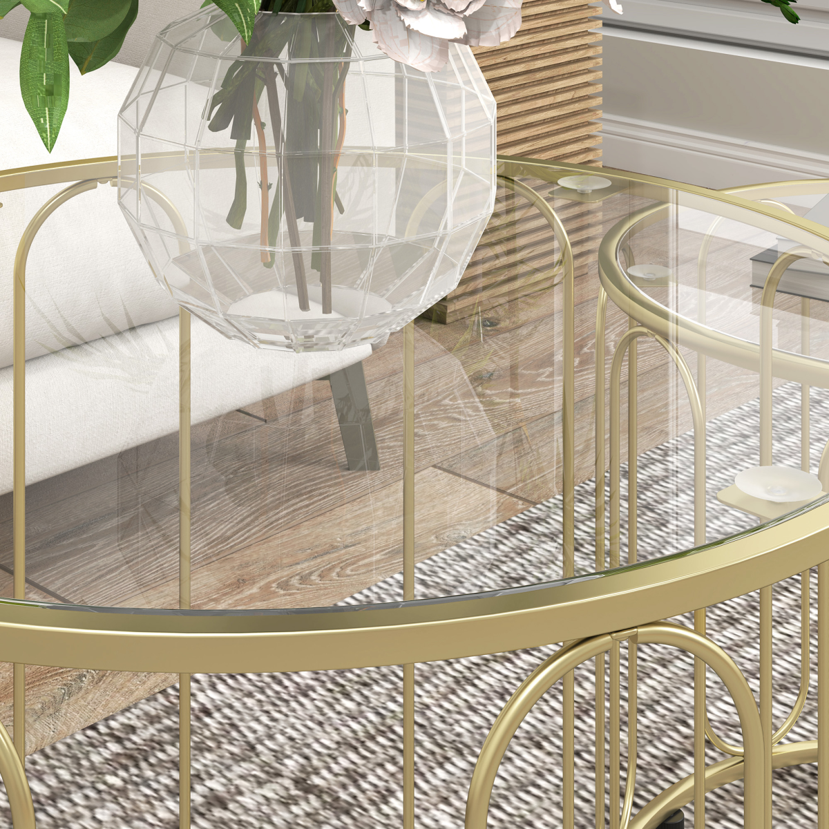 HOMCOM Set of 2 Nesting Coffee Tables with Glass Tops, Gold Tone