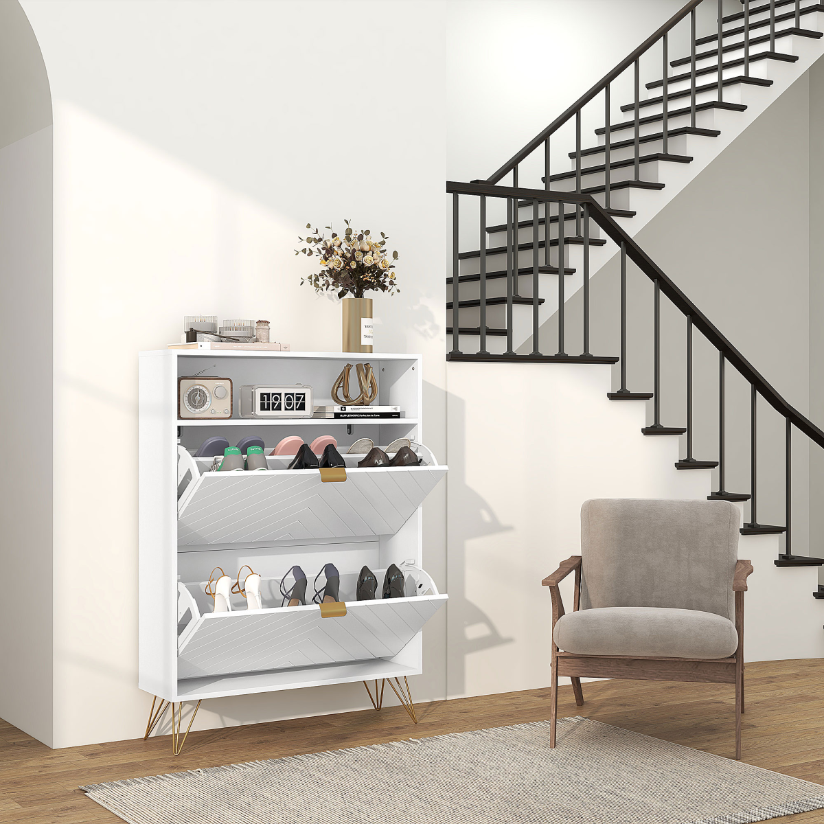 HOMCOM Narrow Shoe Cabinet with 2 Flip Drawers, Stores 12 Pairs