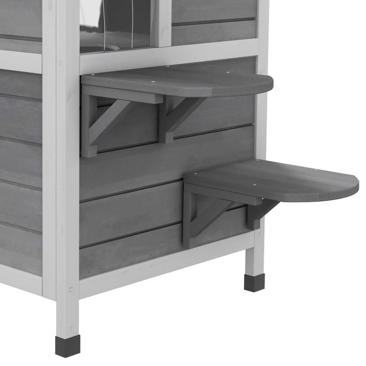 PawHut Large Fir Wood 2-Floor Cat Condo with Openable Roof, Outdoor/Indoor Catio, Grey