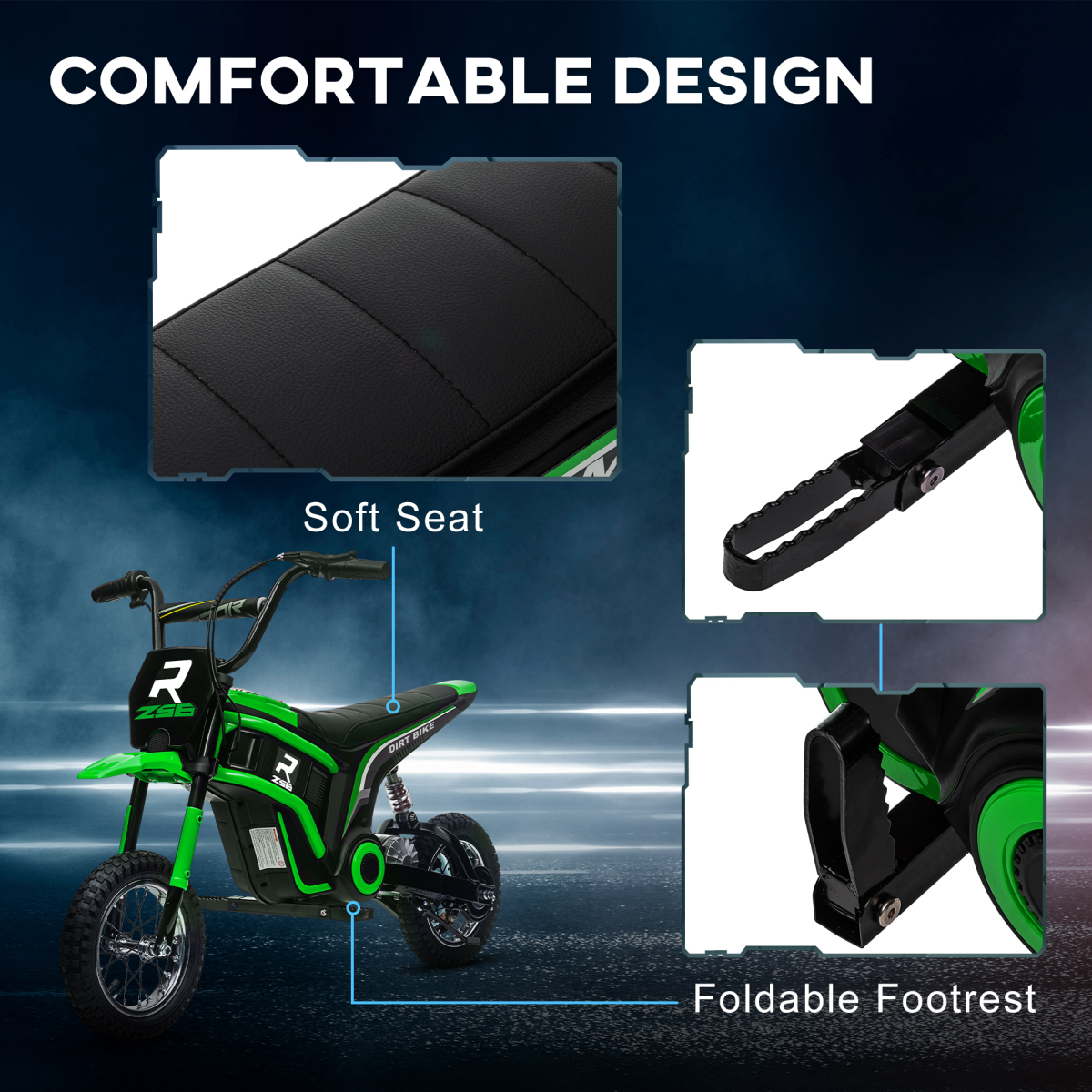 HOMCOM 24V Kids Electric Motorbike with Twist Throttle, Music & Horn - Green